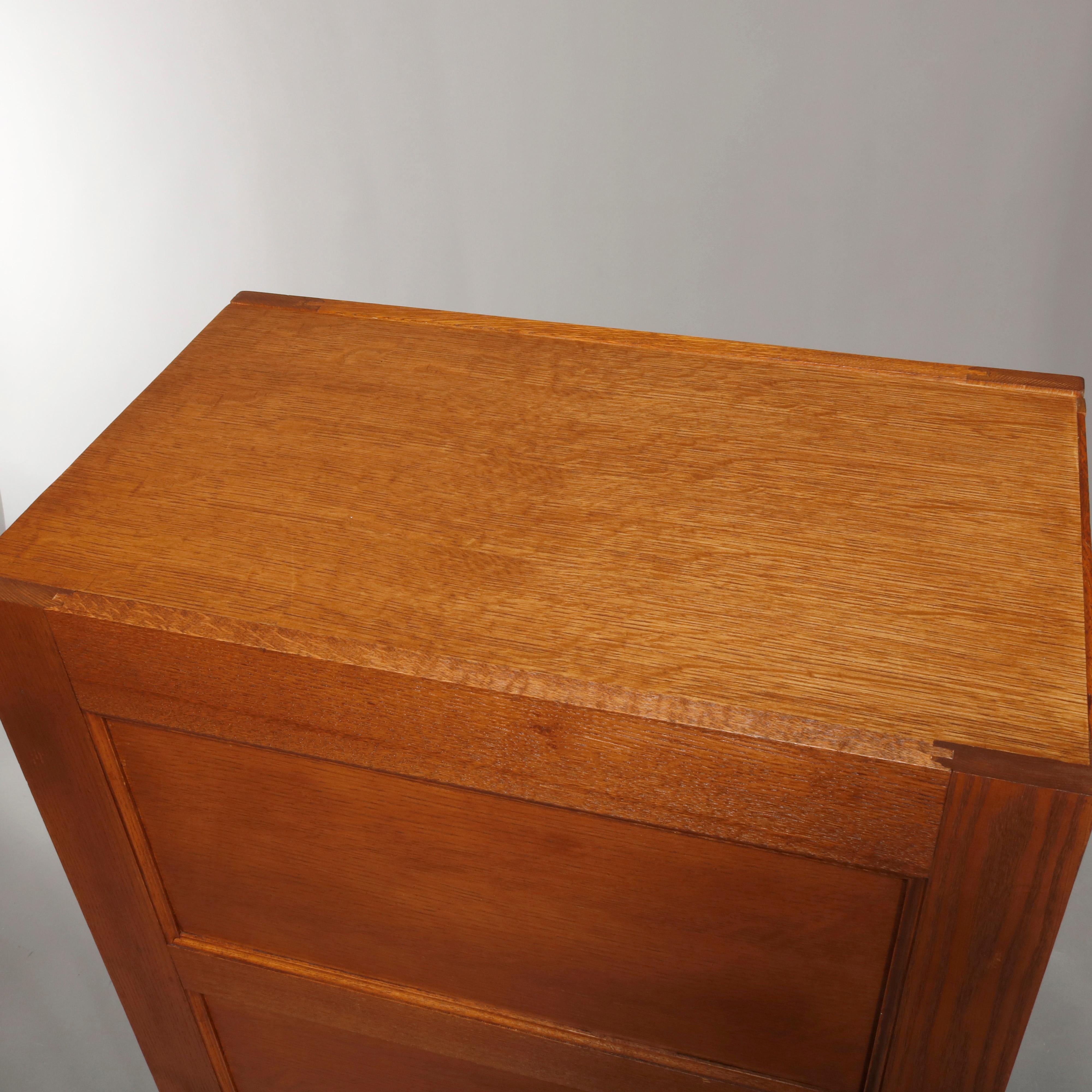 20th Century Antique Oak Five-Drawer Paneled Filing Cabinet, circa 1900