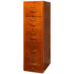 Antique Oak Five-Drawer Paneled Filing Cabinet, circa 1900