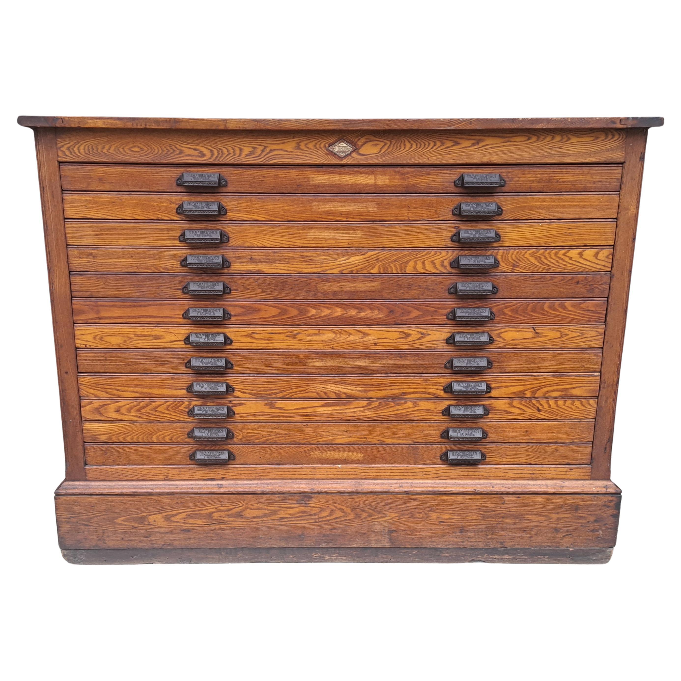 Antike Eiche Flat File 12 Schublade