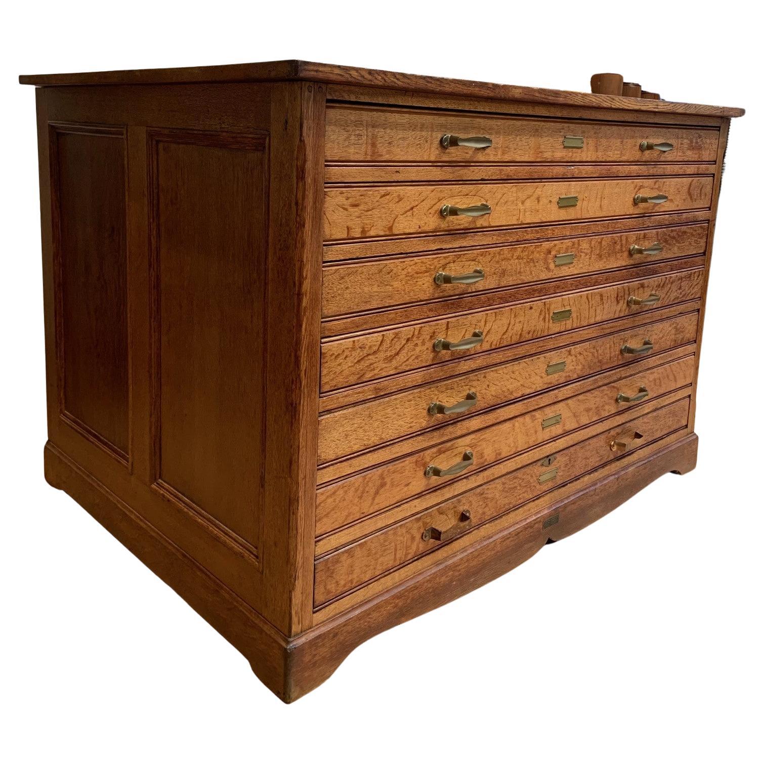 American Craftsman Antique Oak Flat File Cabinet by Keuffel & Esser Co. America, circa 1910
