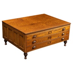 Antique Oak Flat File Cabinet Coffee Table
