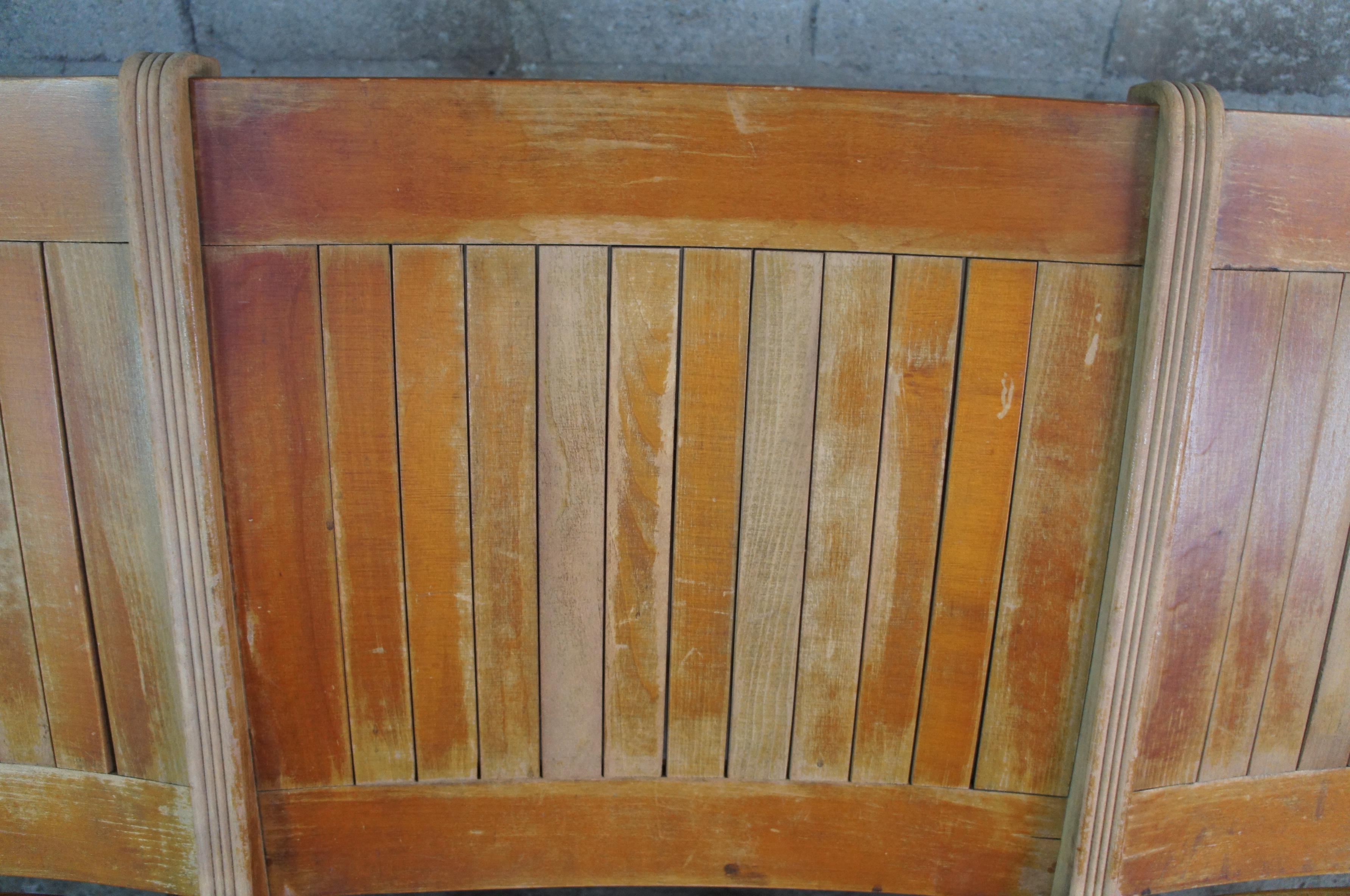 20th Century Antique Oak Folding Triple Bench Seat Pew Chair Tandem Stadium Theater