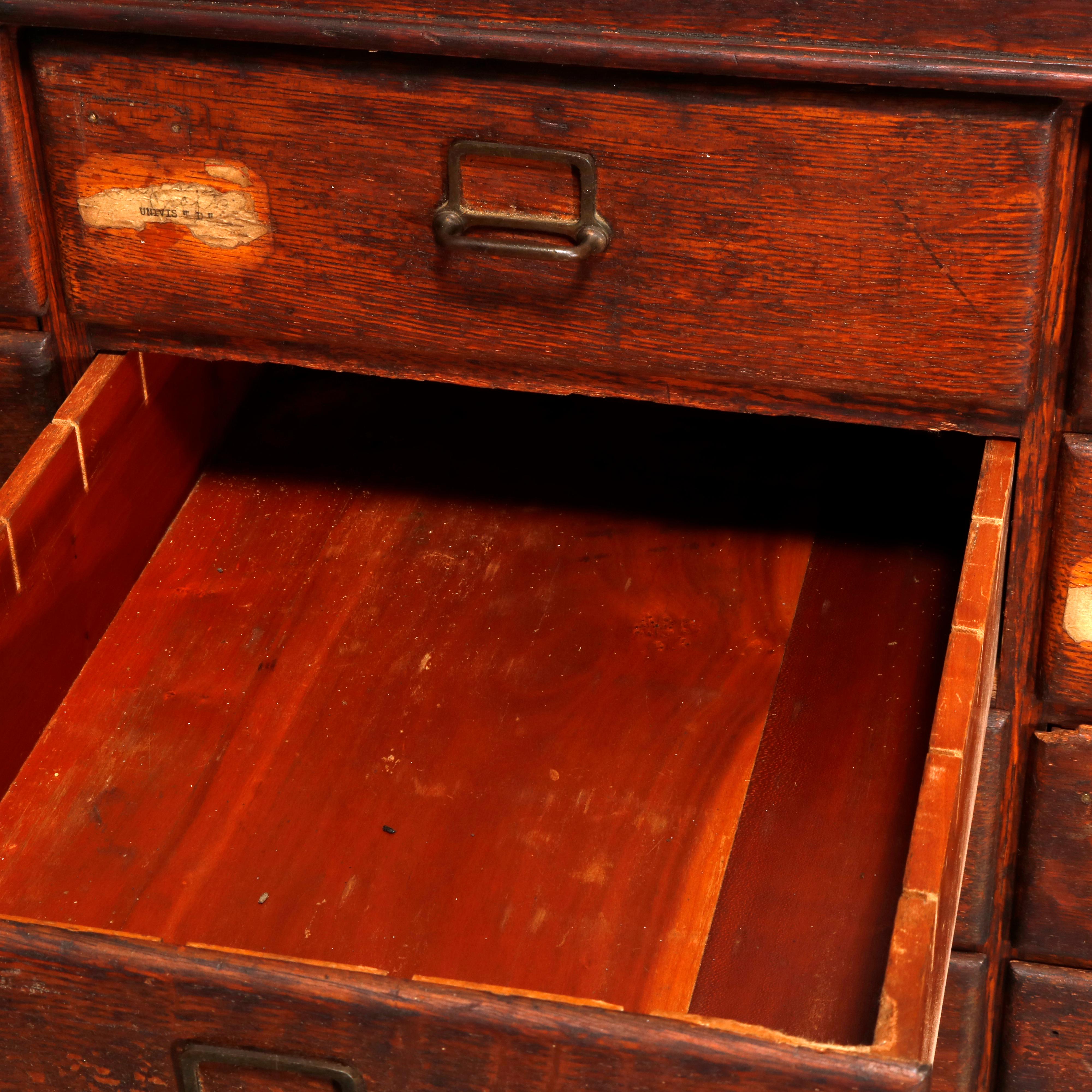 Antique Oak Forty-Drawer Country Store or Library Card Filing Cabinet, C 1900 1