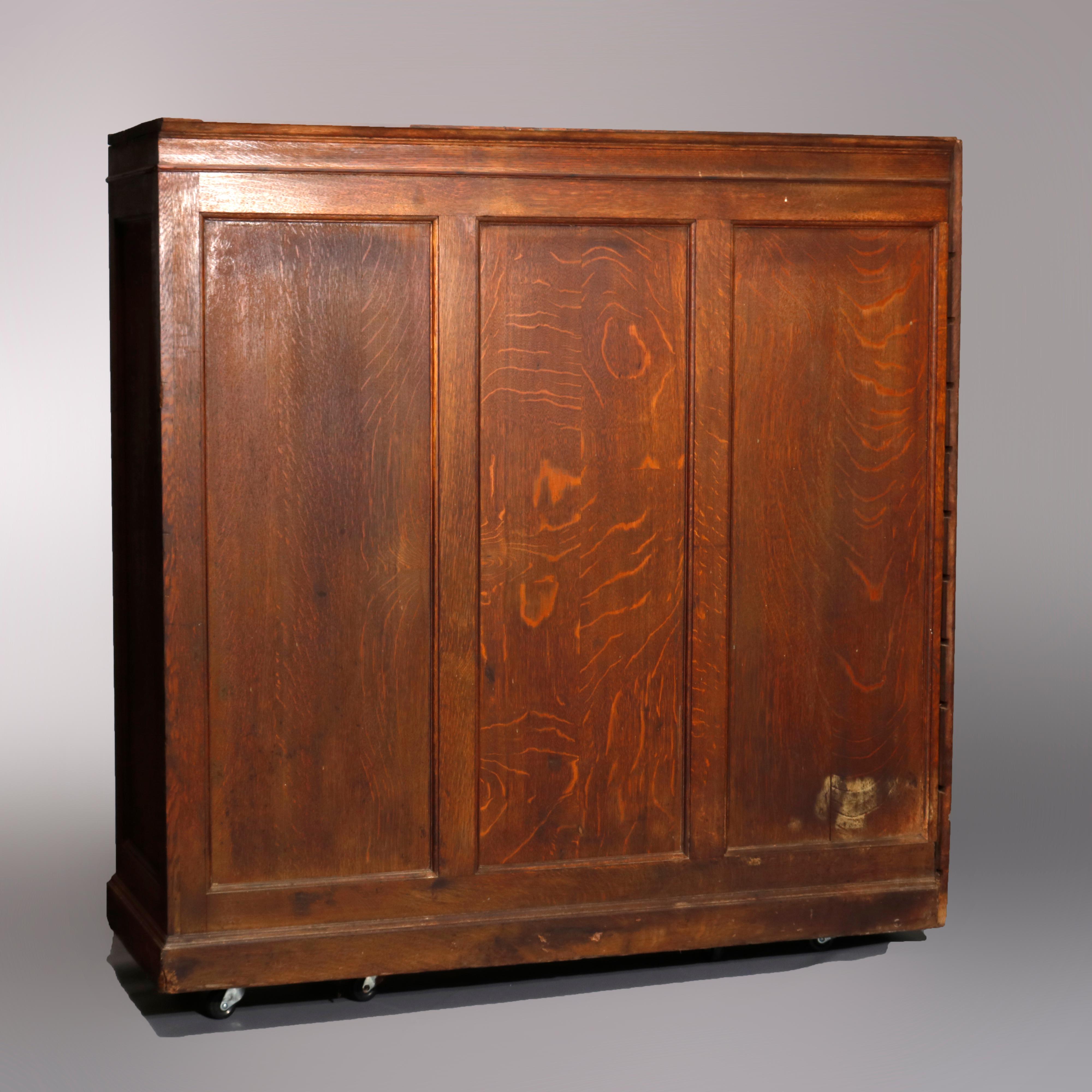 American Antique Oak Forty-Drawer Country Store or Library Card Filing Cabinet, C 1900