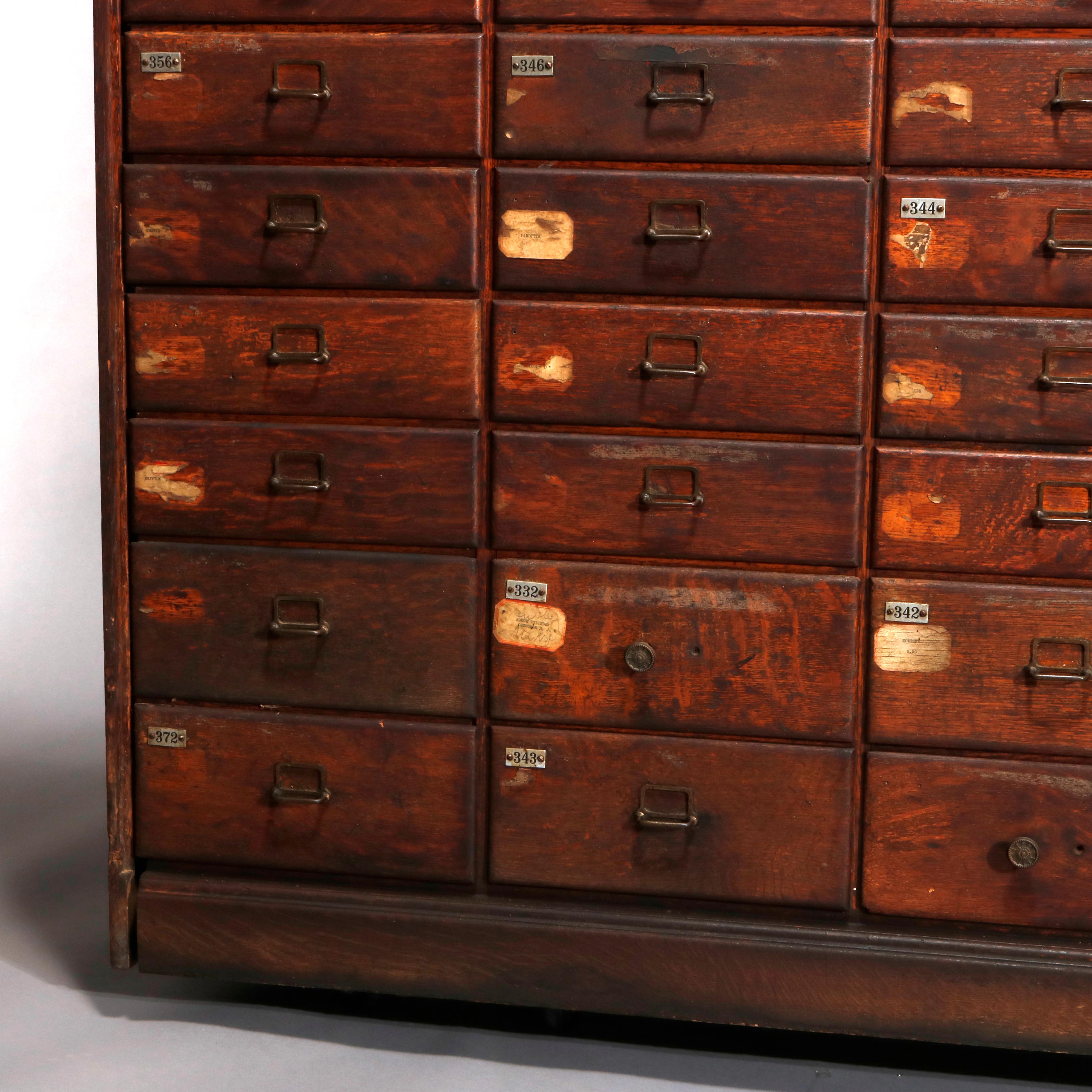 Antique Oak Forty-Drawer Country Store or Library Card Filing Cabinet, C 1900 2