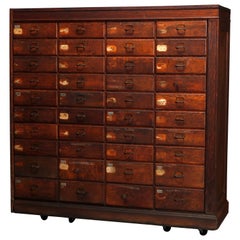 Vintage Oak Forty-Drawer Country Store or Library Card Filing Cabinet, C 1900