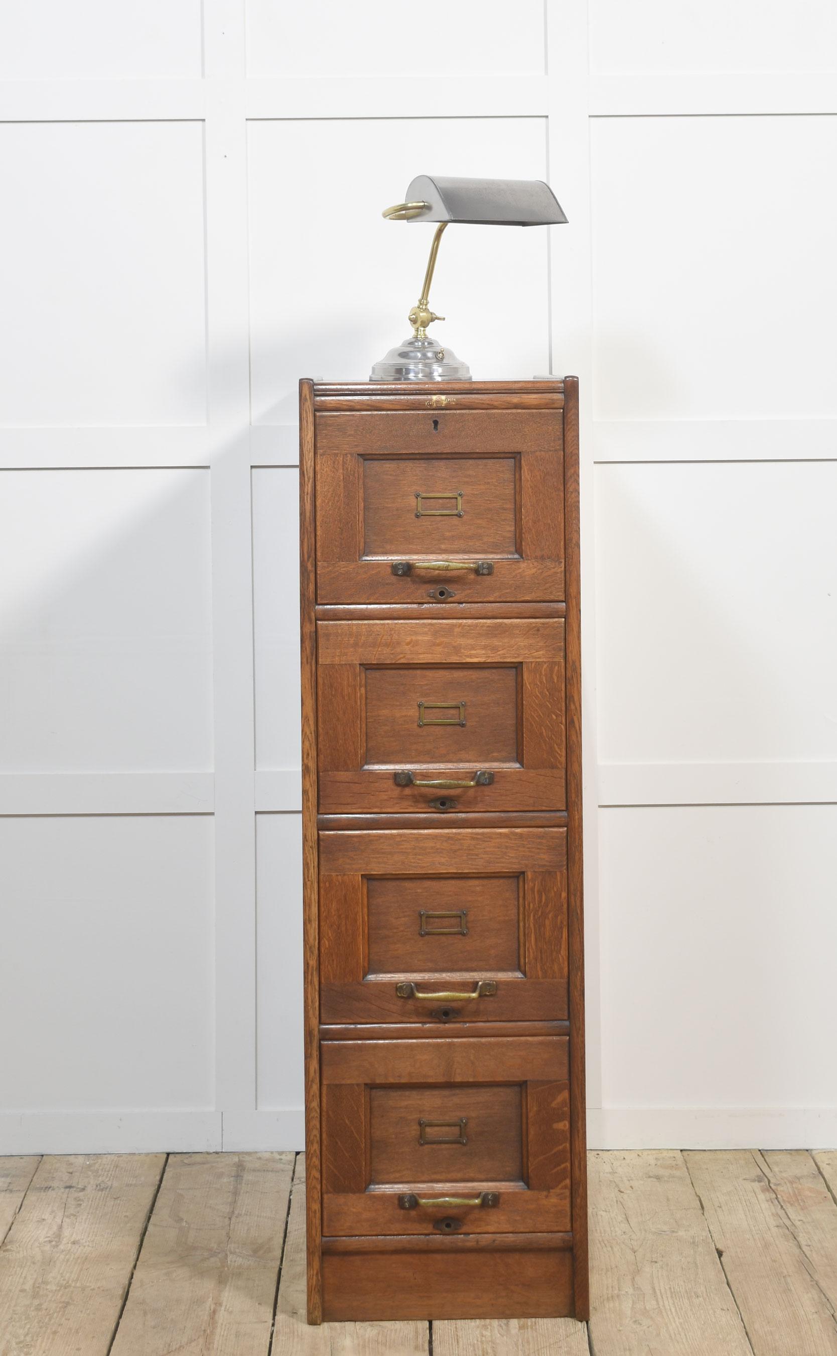 British Antique Oak Four Drawer Filing Cabinet
