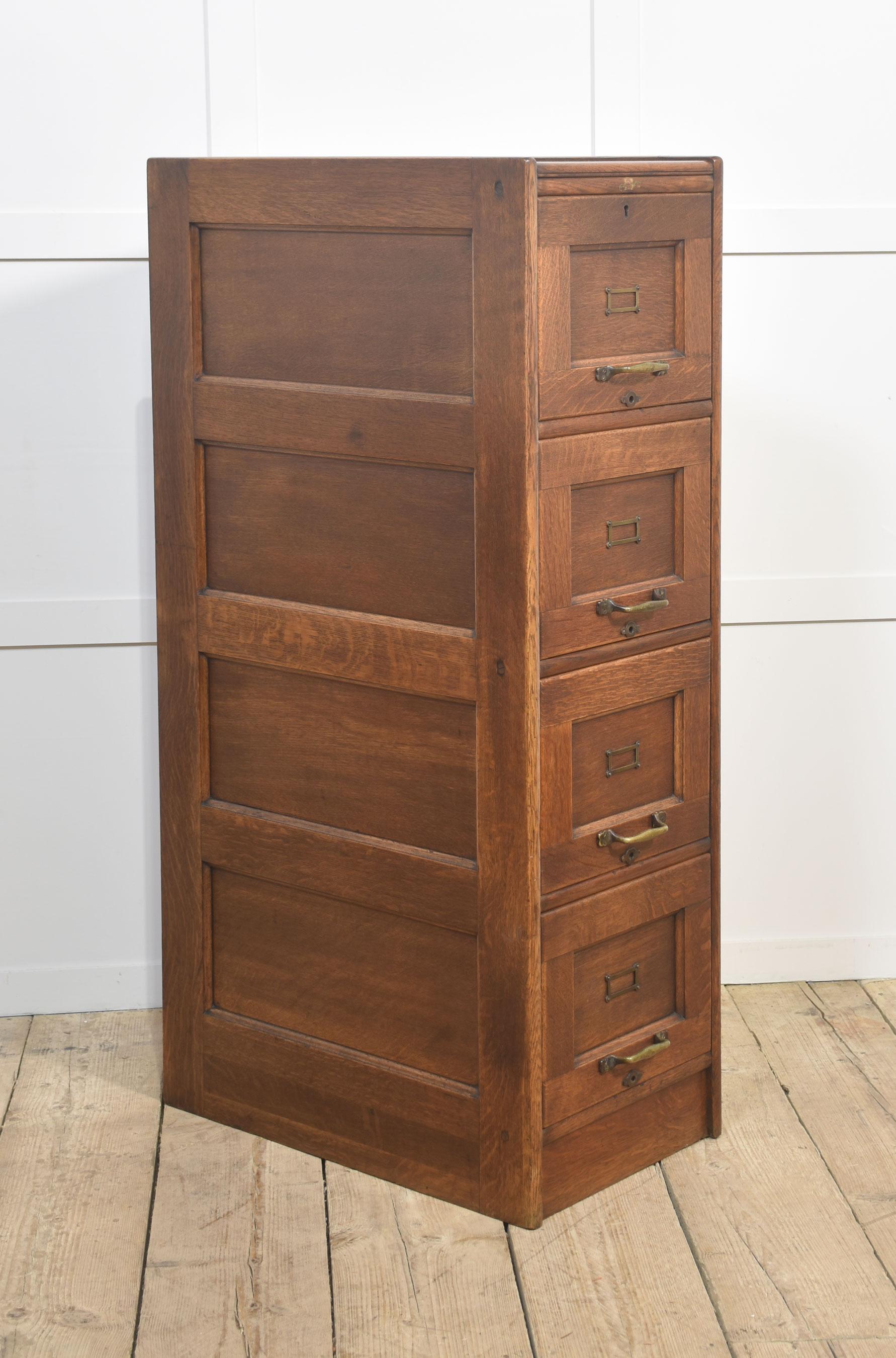 Antique Oak Four Drawer Filing Cabinet In Good Condition In Cheshire, GB