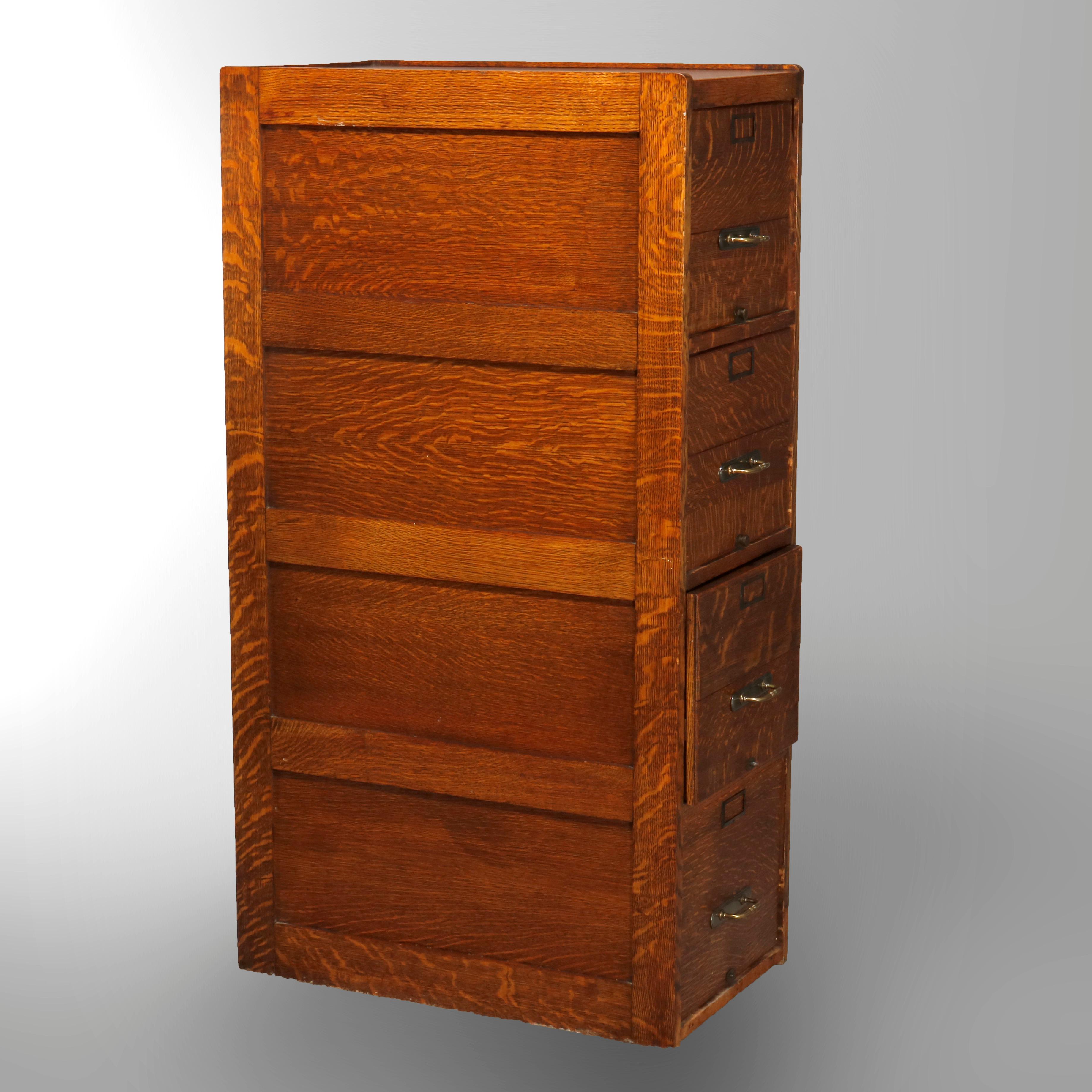 Antique Oak Four-Drawer Paneled Filing Cabinet, circa 1900 3