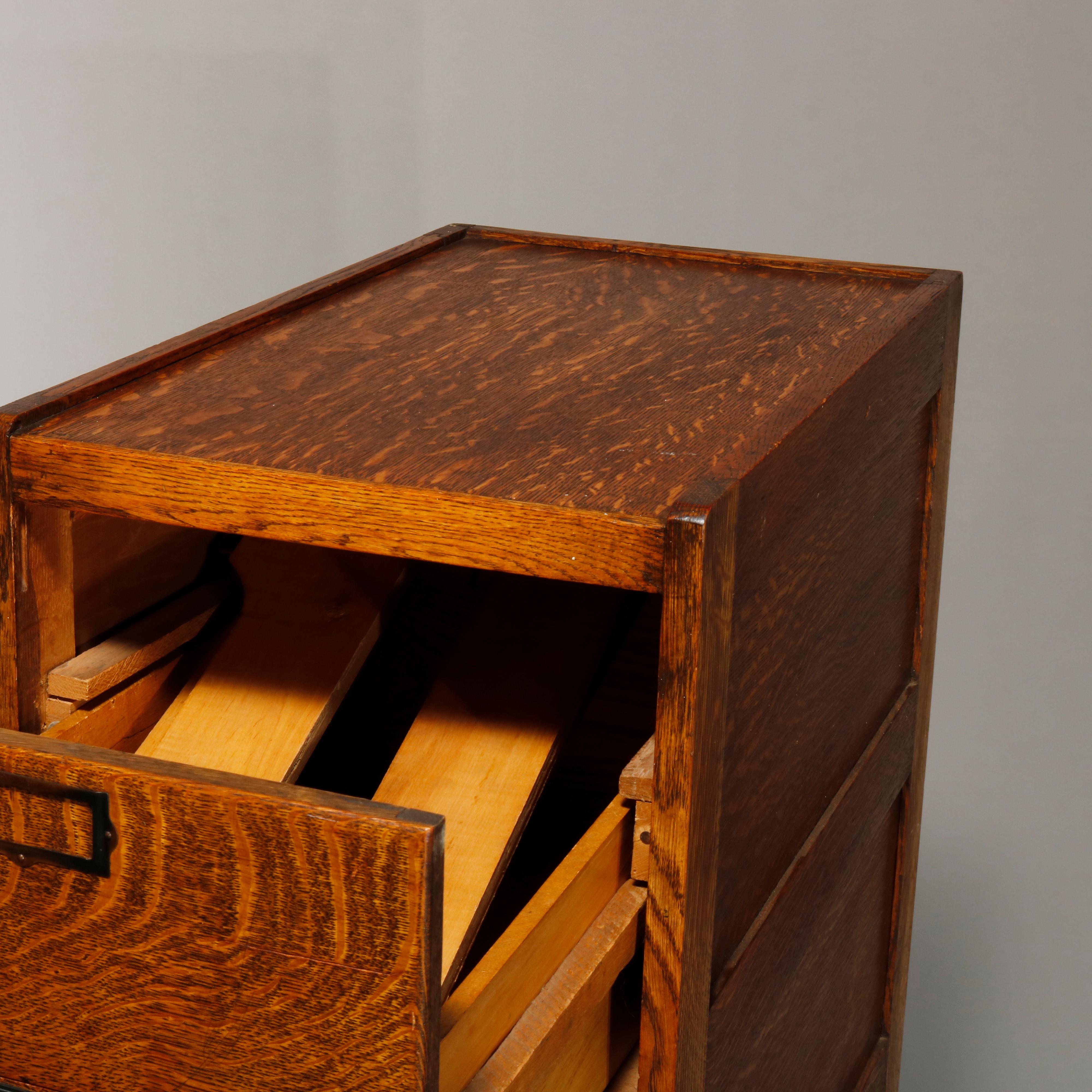 Carved Antique Oak Four-Drawer Paneled Filing Cabinet, circa 1900