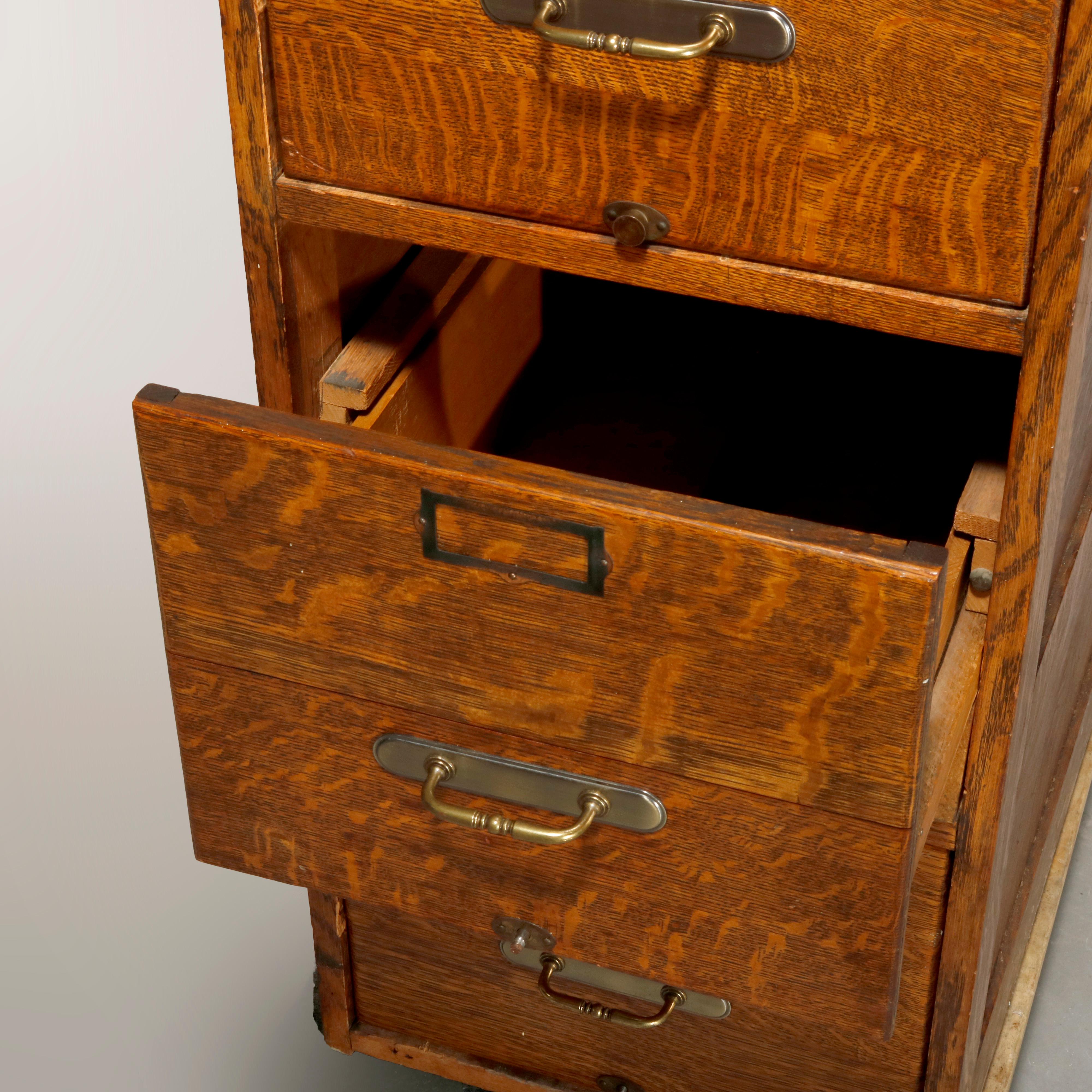 Antique Oak Four-Drawer Paneled Filing Cabinet, circa 1900 In Good Condition In Big Flats, NY