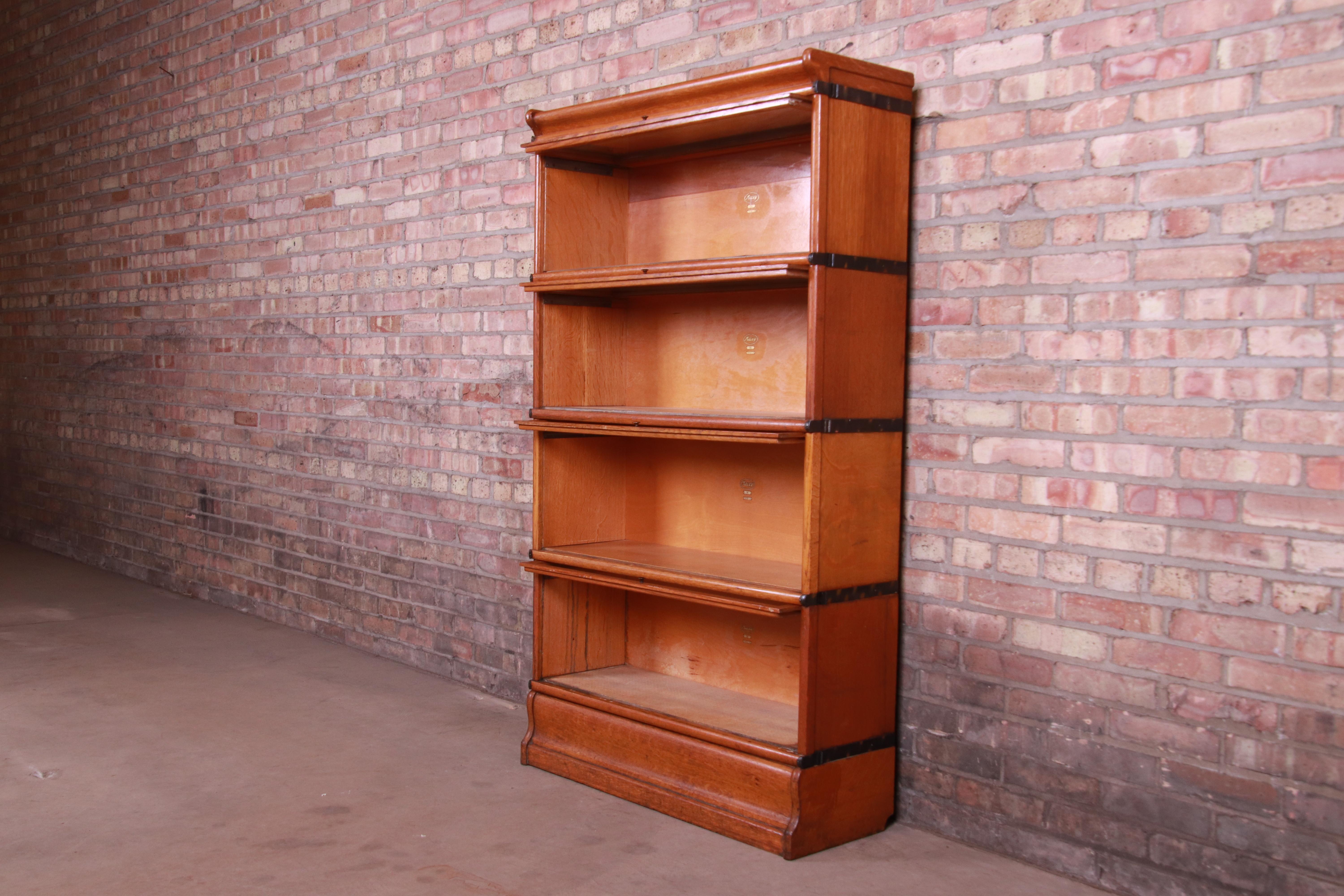 Brass Antique Oak Four-Stack Barrister Bookcase by Macey, circa 1920s