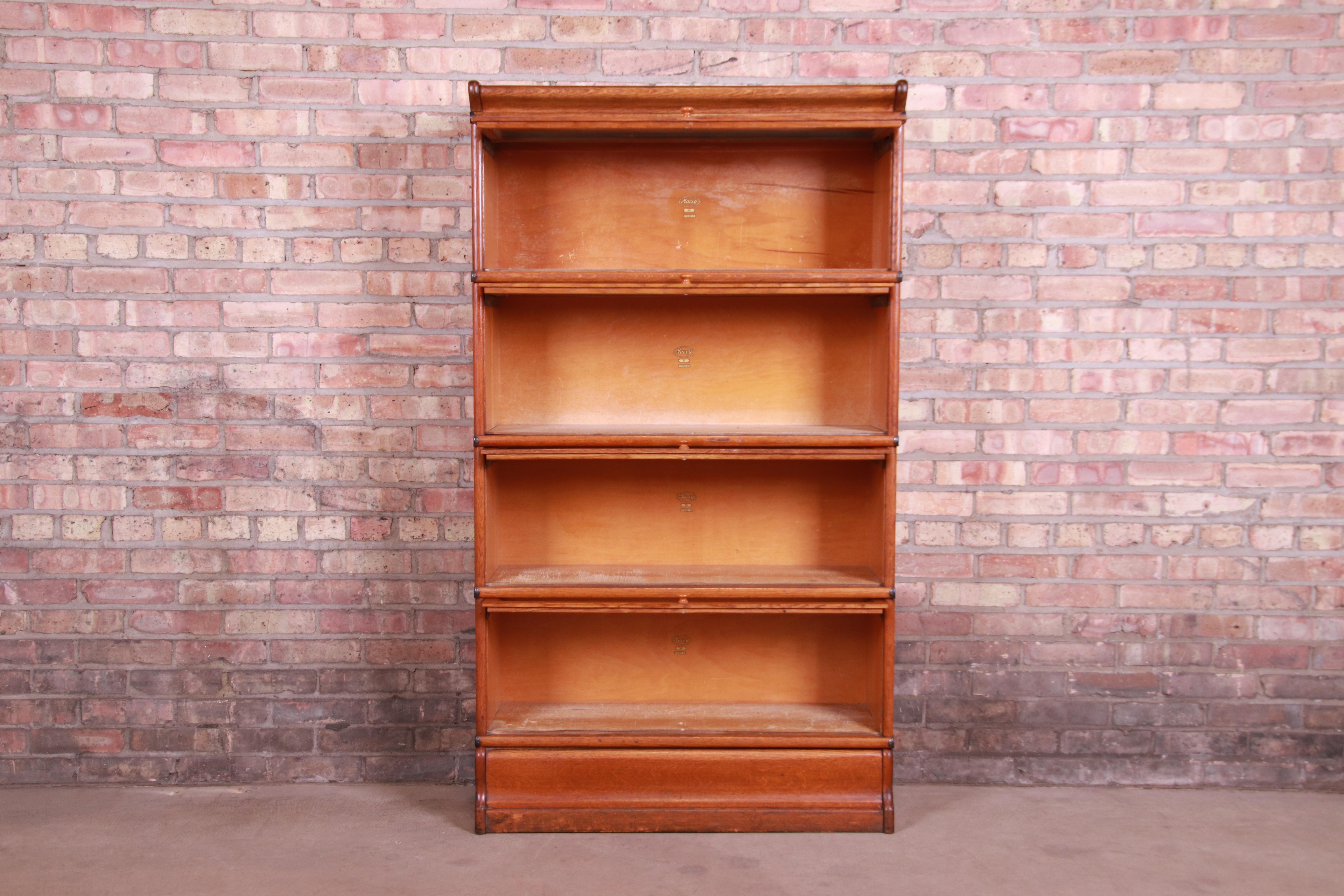 Arts and Crafts Antique Oak Four-Stack Barrister Bookcase by Macey, circa 1920s