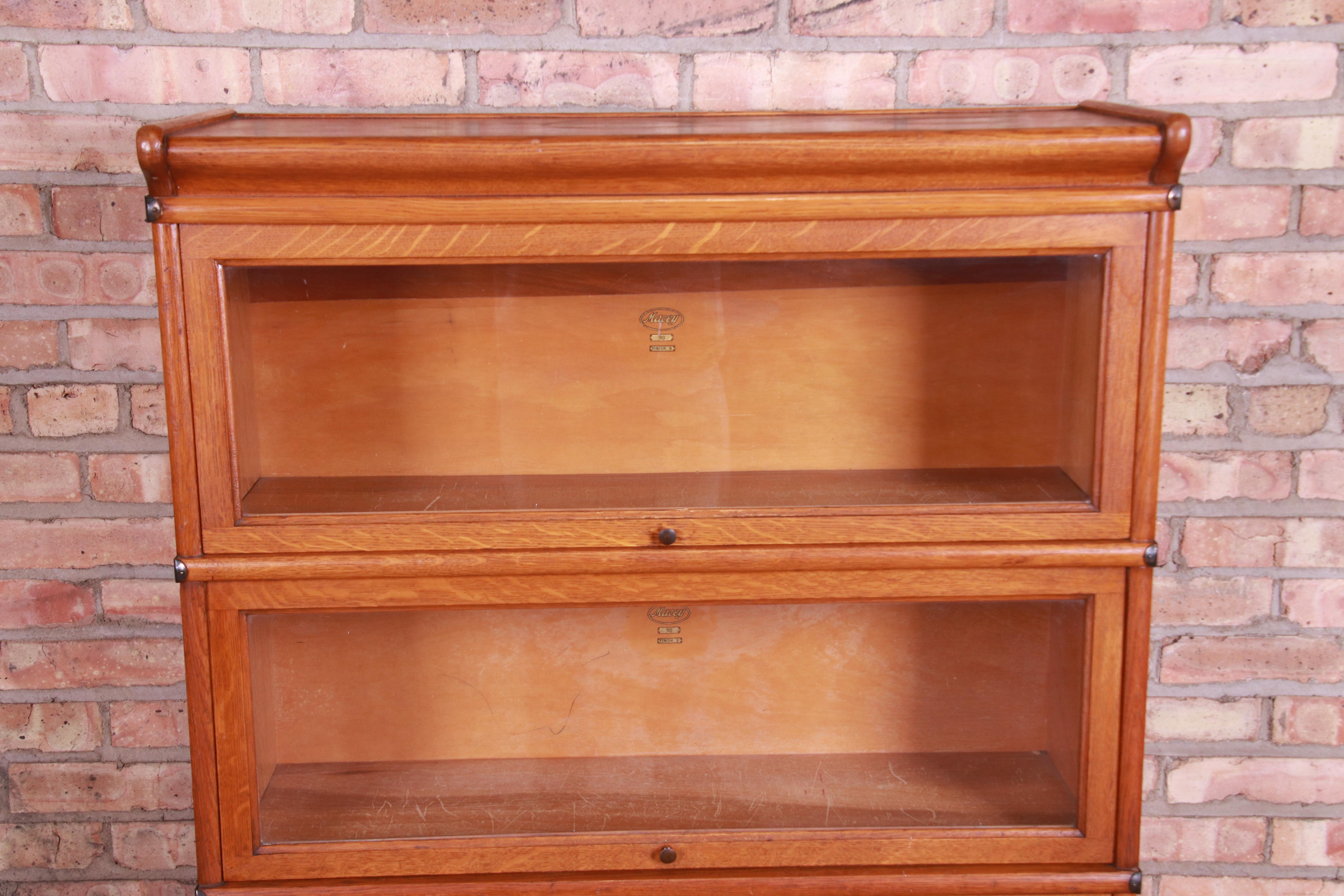 American Antique Oak Four-Stack Barrister Bookcase by Macey, circa 1920s