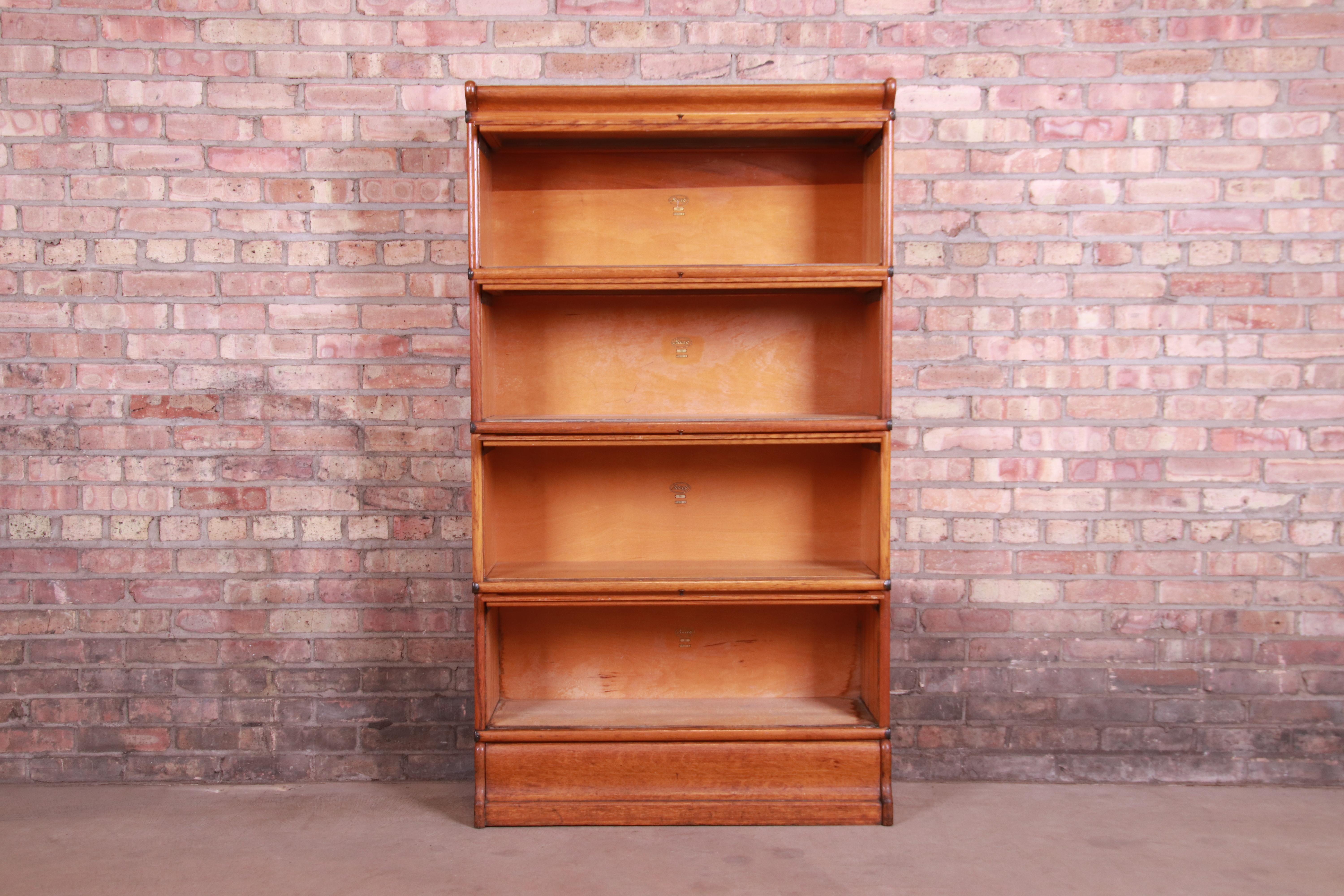 Antique Oak Four-Stack Barrister Bookcase by Macey, circa 1920s In Good Condition In South Bend, IN