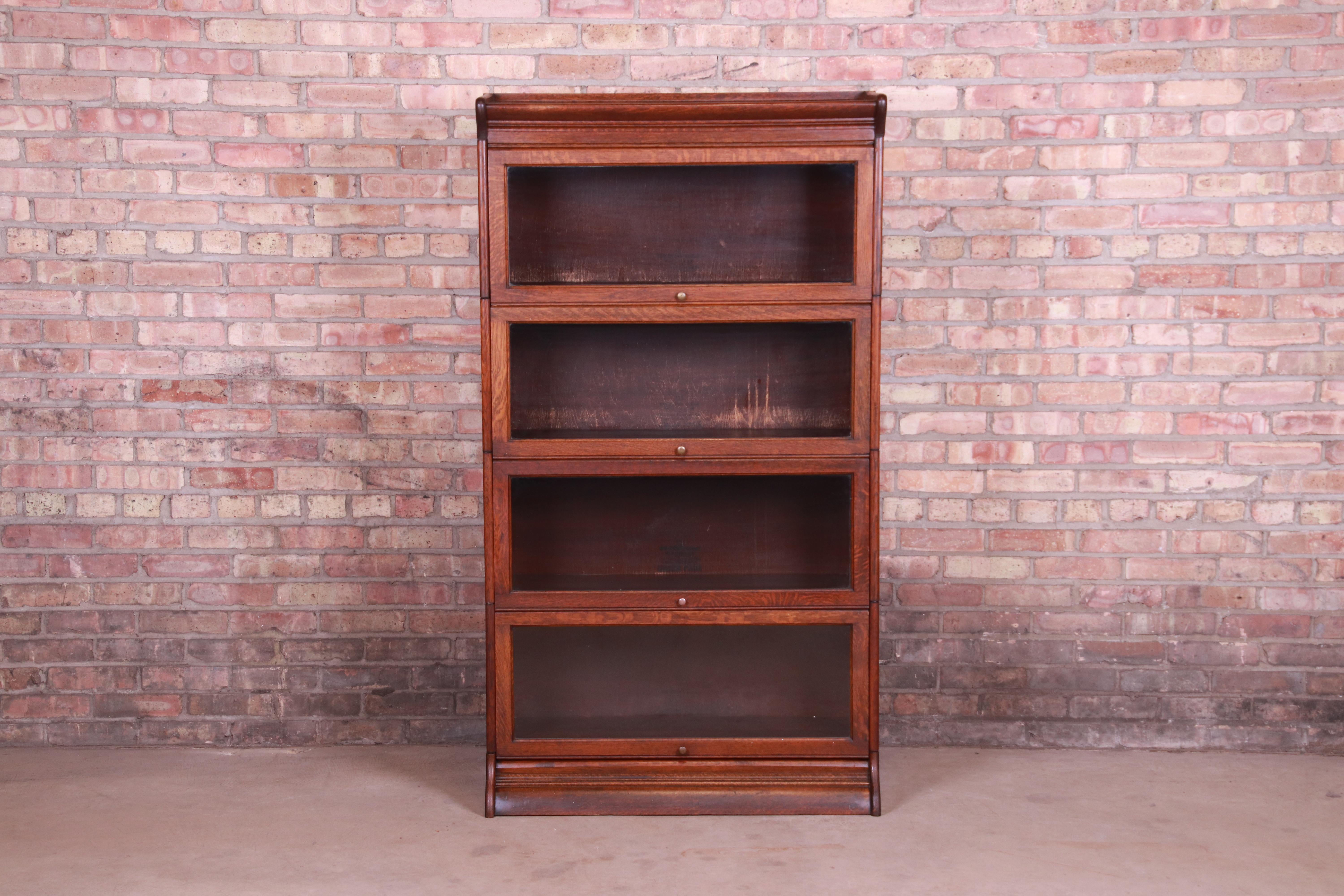 Arts and Crafts Antique Oak Four-Stack Barrister Bookcase, circa 1920s