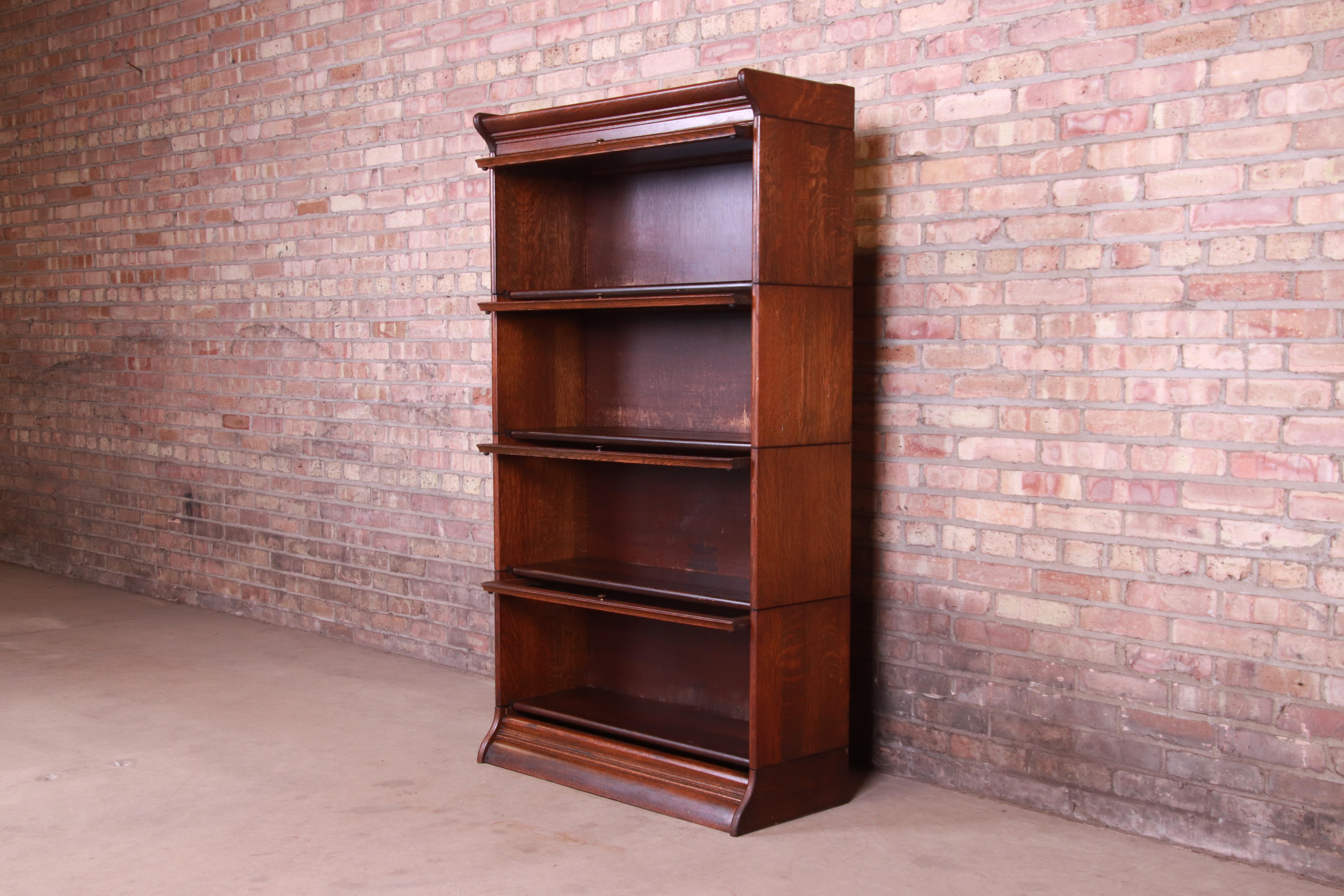 Antique Oak Four-Stack Barrister Bookcase, circa 1920s In Good Condition In South Bend, IN