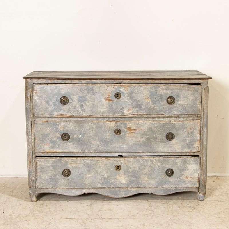19th Century Antique Oak French Country Large Chest of Three Drawers Painted Grey
