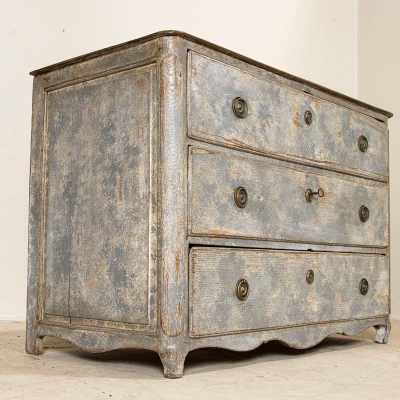Antique Oak French Country Large Chest of Three Drawers Painted Grey 1