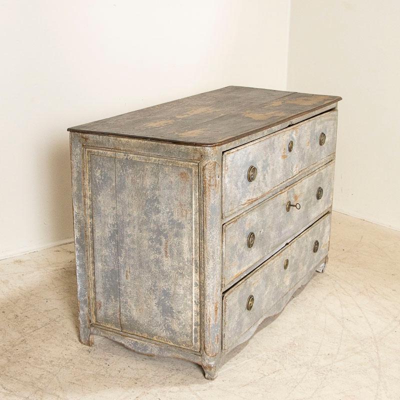 Antique Oak French Country Large Chest of Three Drawers Painted Grey 3