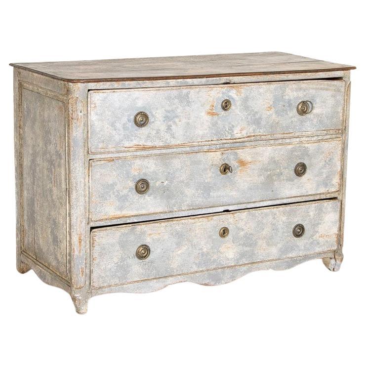 Antique Oak French Country Large Chest of Three Drawers Painted Grey