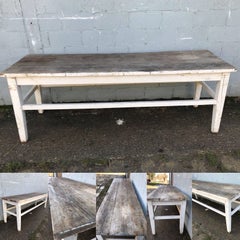 Antique Oak French Farm Table, Vintage, Original Paint, Refectory