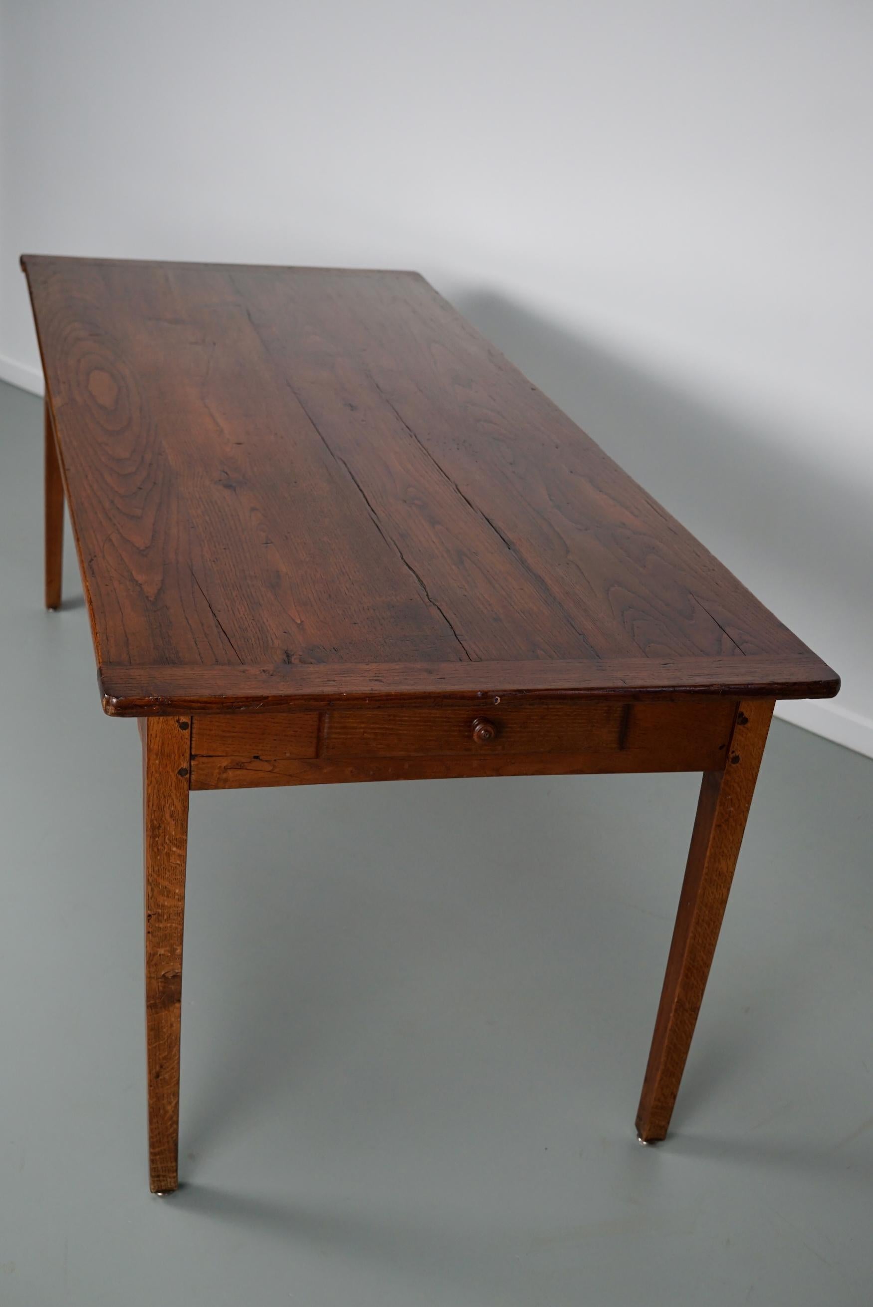 Antique Oak French Rustic Farmhouse Dining Table, Early 20th Century For Sale 15