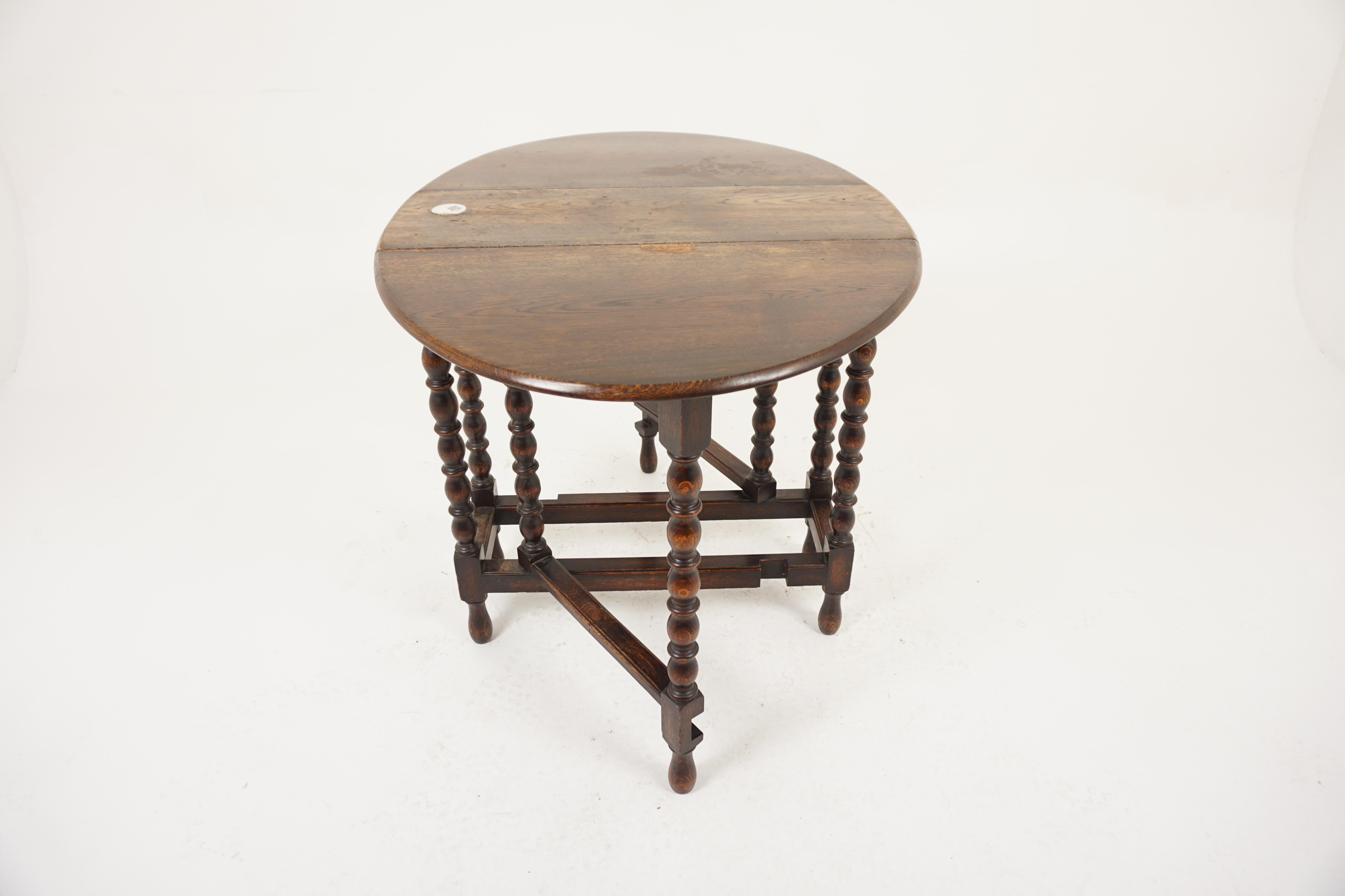 Antique Oak Gateleg, Vintage Drop Leaf Table, Scotland 1920, H1099 2