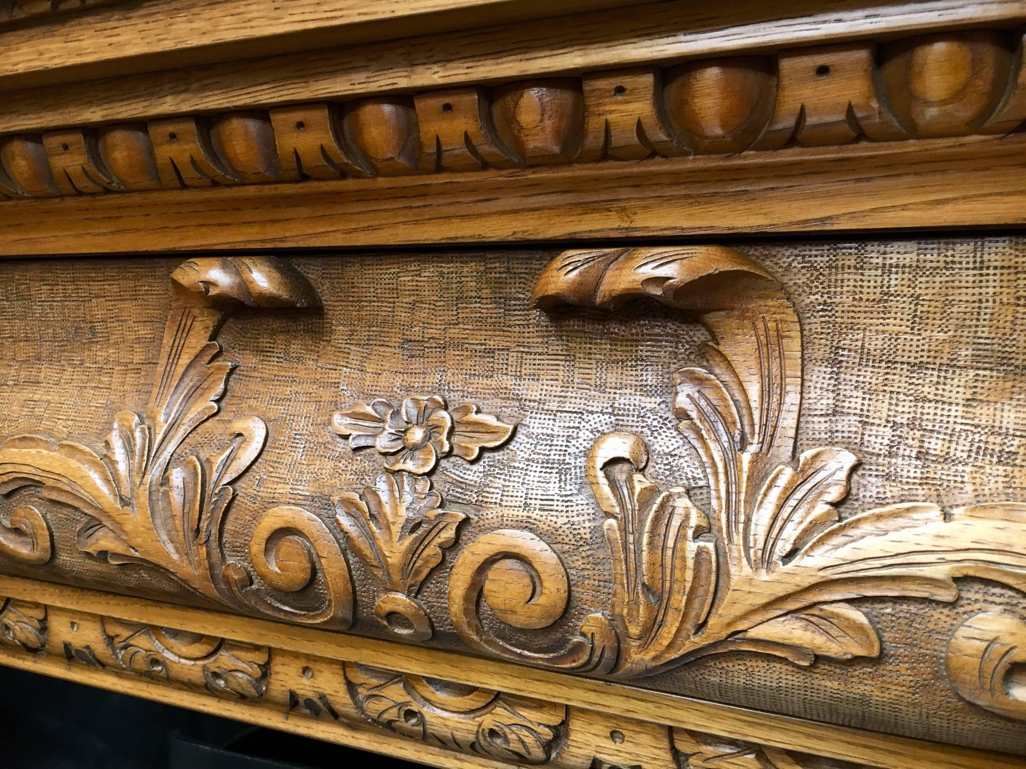 Scottish Antique Oak Georgian Style Carved Wood Fireplace Surrounds For Sale