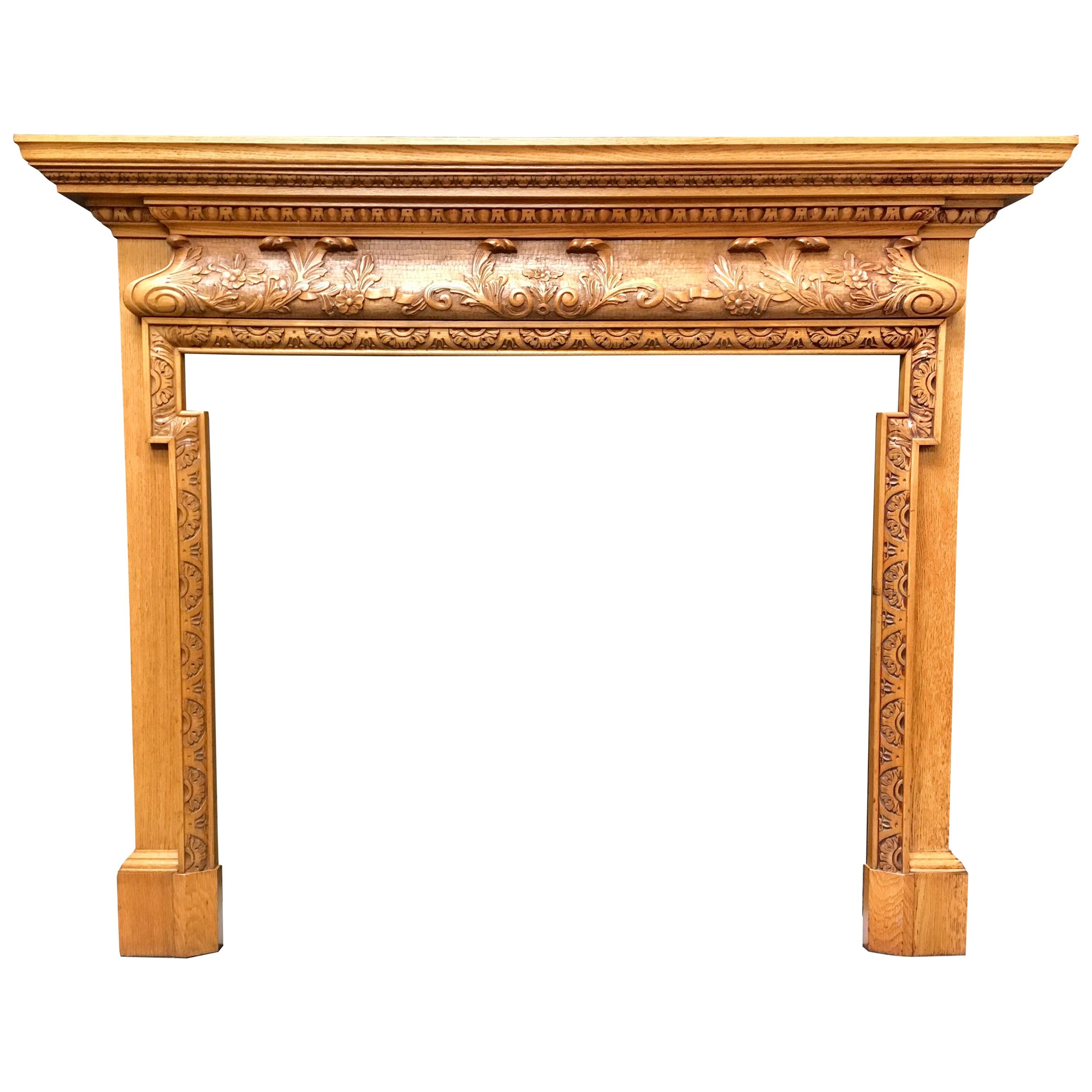 Antique Oak Georgian Style Carved Wood Fireplace Surrounds