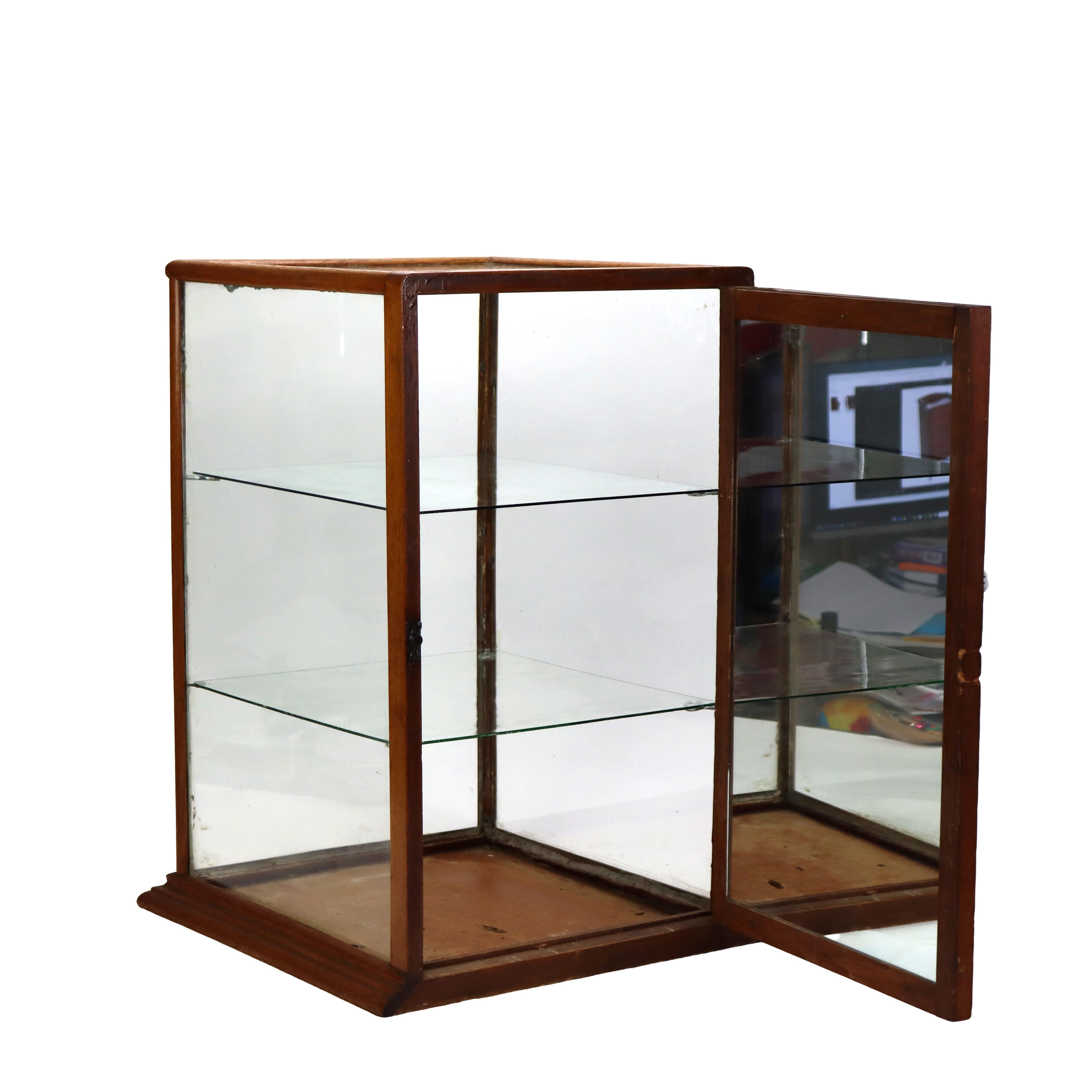 Vitrina antigua de roble y cristal para tienda de campo c1920 en Bueno estado para la venta en Big Flats, NY