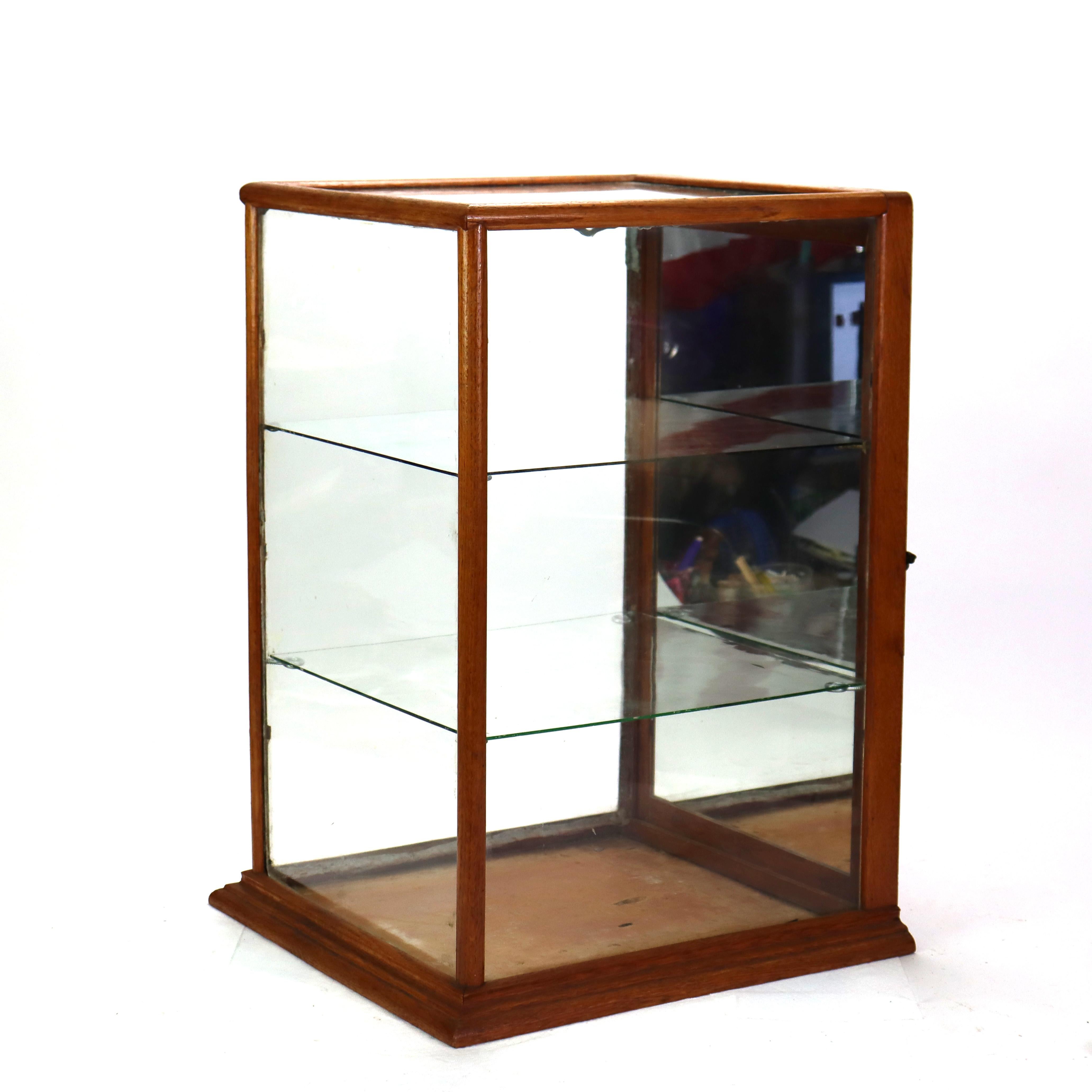 Vitrina antigua de roble y cristal para tienda de campo c1920 en venta 1