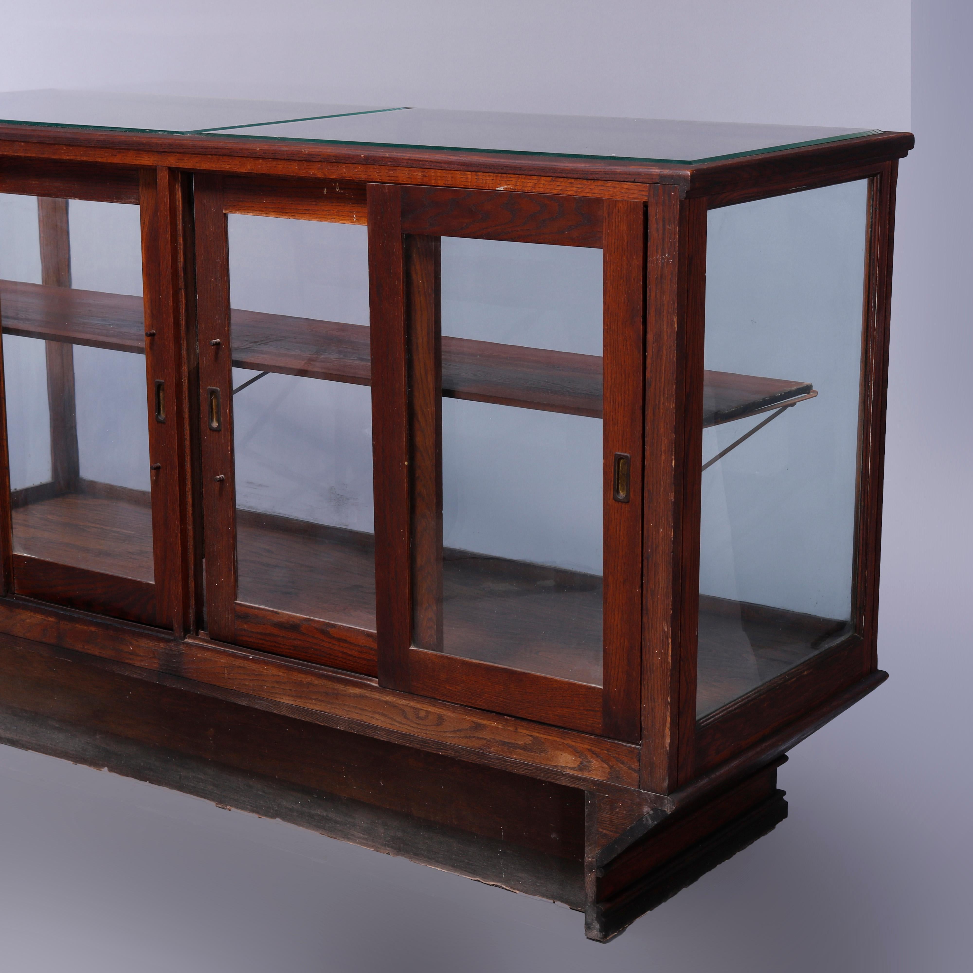 20th Century Antique Oak & Glass Country Store Counter Display Case, circa 1900