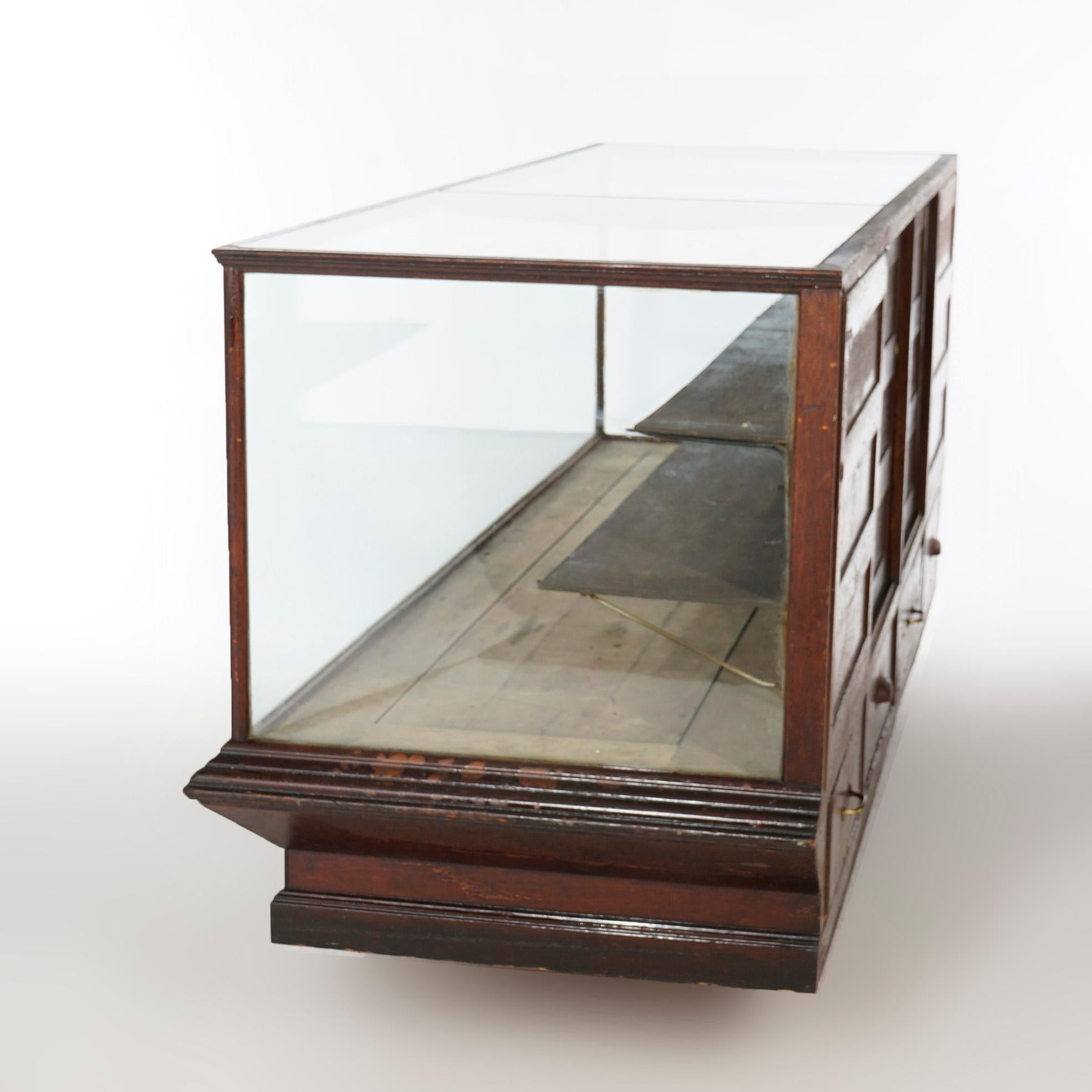 20th Century Antique Oak & Glass Country Store Counter Showcase Display Cabinet, circa 1900
