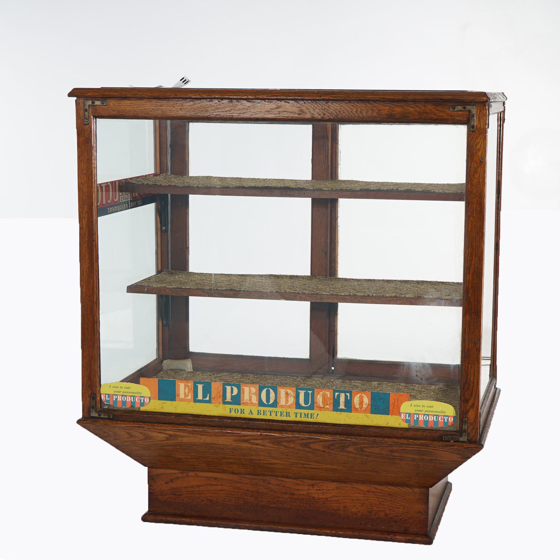 Antique Oak & Glass El Producto Country Store Cigar Display Case C1910 In Good Condition In Big Flats, NY
