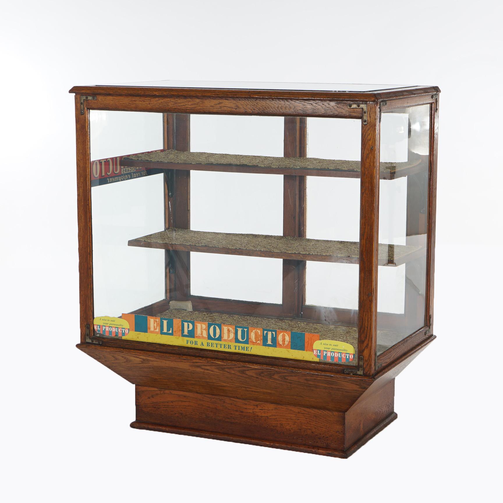 20th Century Antique Oak & Glass El Producto Country Store Cigar Display Case C1910