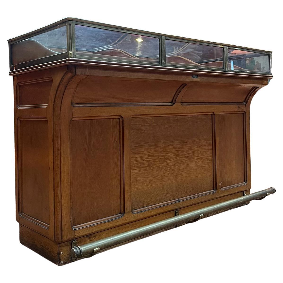 Antico bancone da negozio in quercia smaltata Francia, 1920 circa