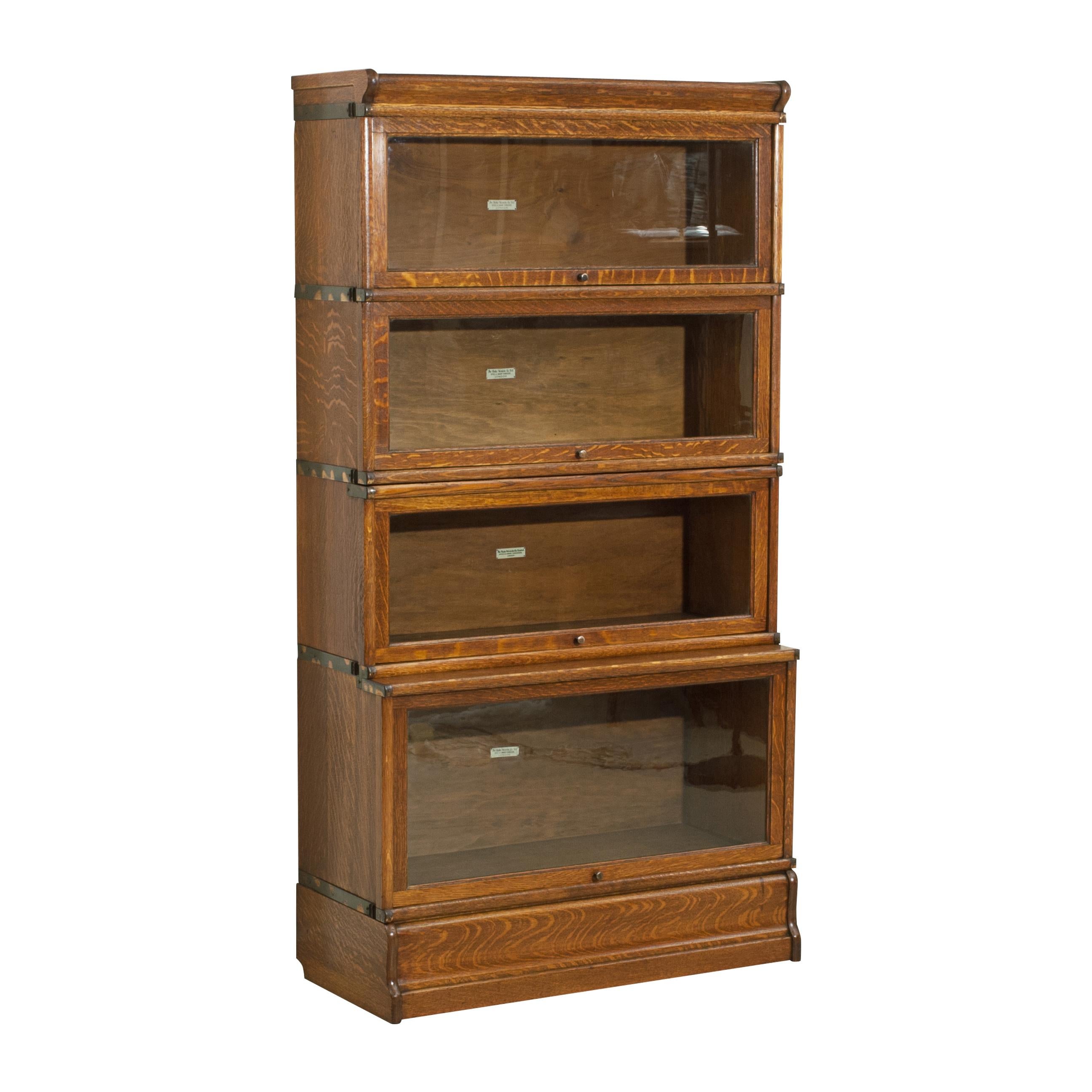 Antique Oak Globe Wernicke Bookcase with Glazed Doors in Four Sections