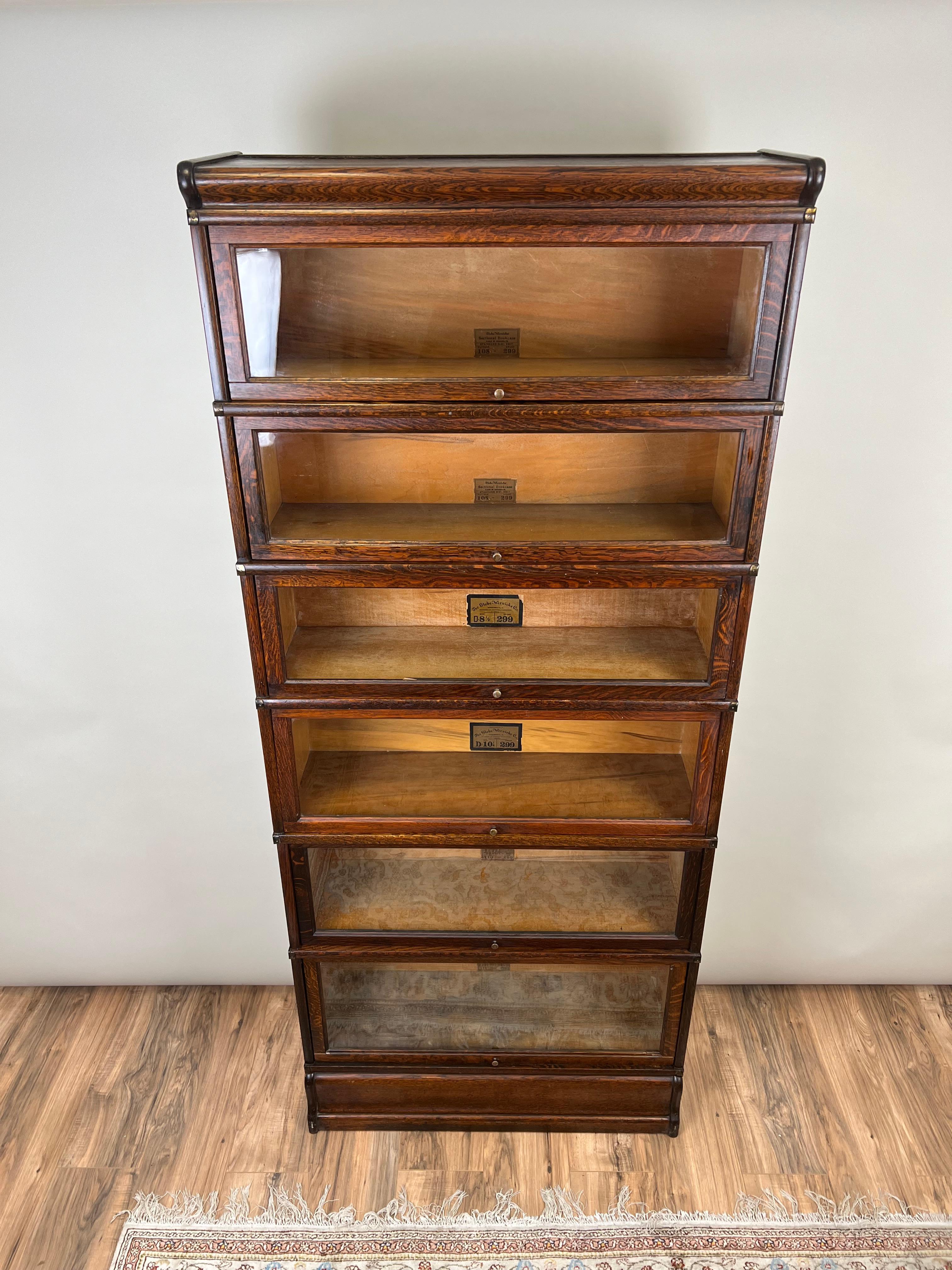 Antique Oak Globe-Wernicke Six Stack Barrister Bookcase Grade 299 Size D In Good Condition In Westfield, MA