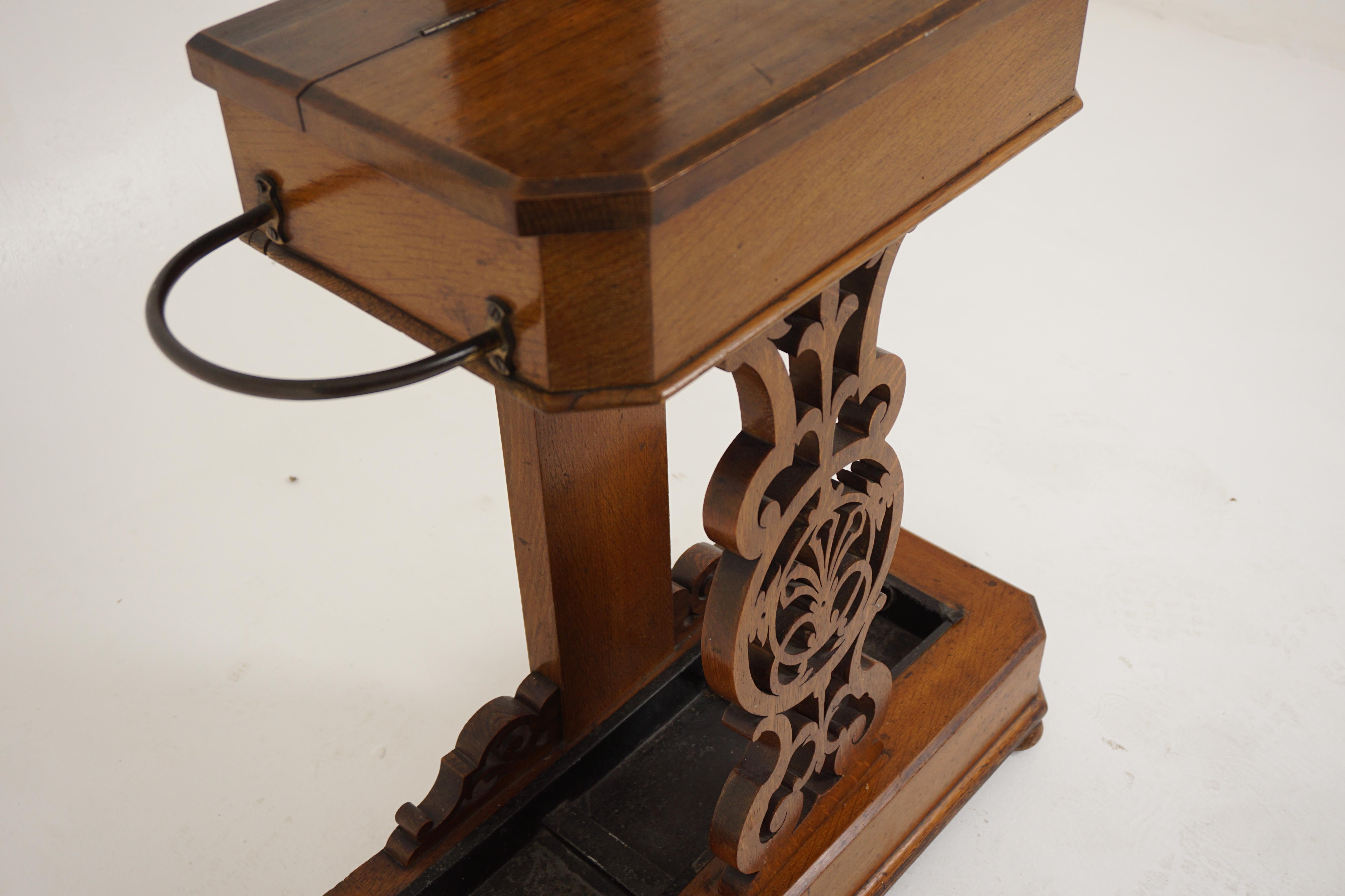 Antique Oak Gothic Hall Stand, Coat Rack, Umbrella Stand, Scotland 1880, H384 In Good Condition In Vancouver, BC