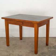 Antique Oak "GunnLino Top" Desk with Inlaid Black Linoleum Top, circa 1920