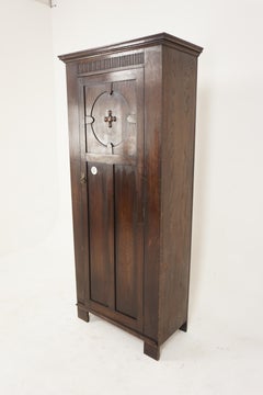 Antique Oak Hall Armoire, Closet, Arts + Crafts, Scotland 1910