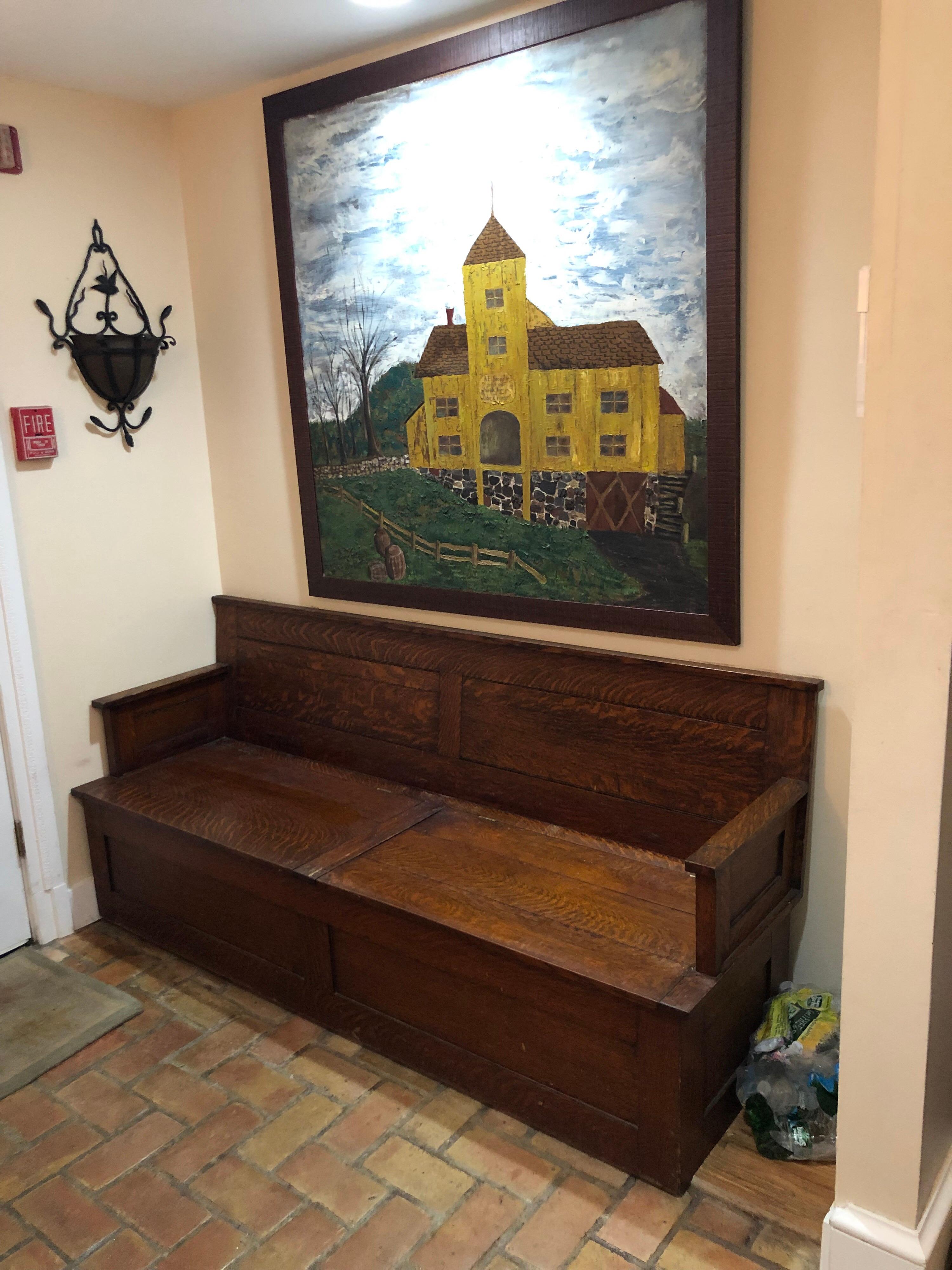 Antique Oak Hall Bench with Cushions and Storage 2