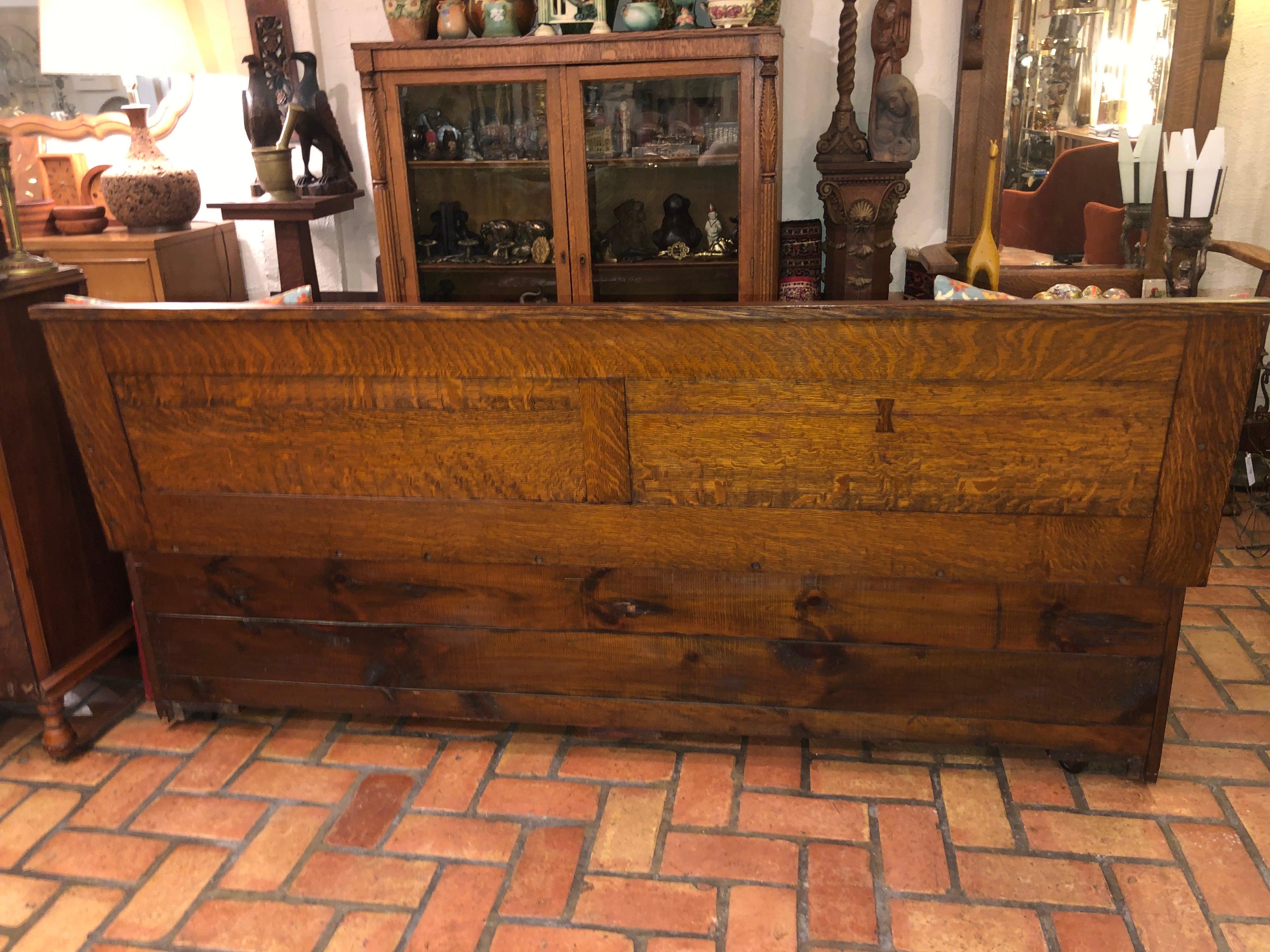 Antique Oak Hall Bench with Cushions and Storage 5