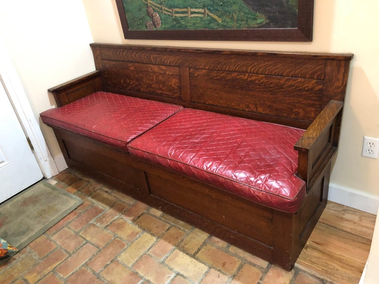 Antique Oak Hall Bench with Cushions and Storage at 1stDibs | oak hall bench  with storage, antique hall bench with storage, antique bench with storage