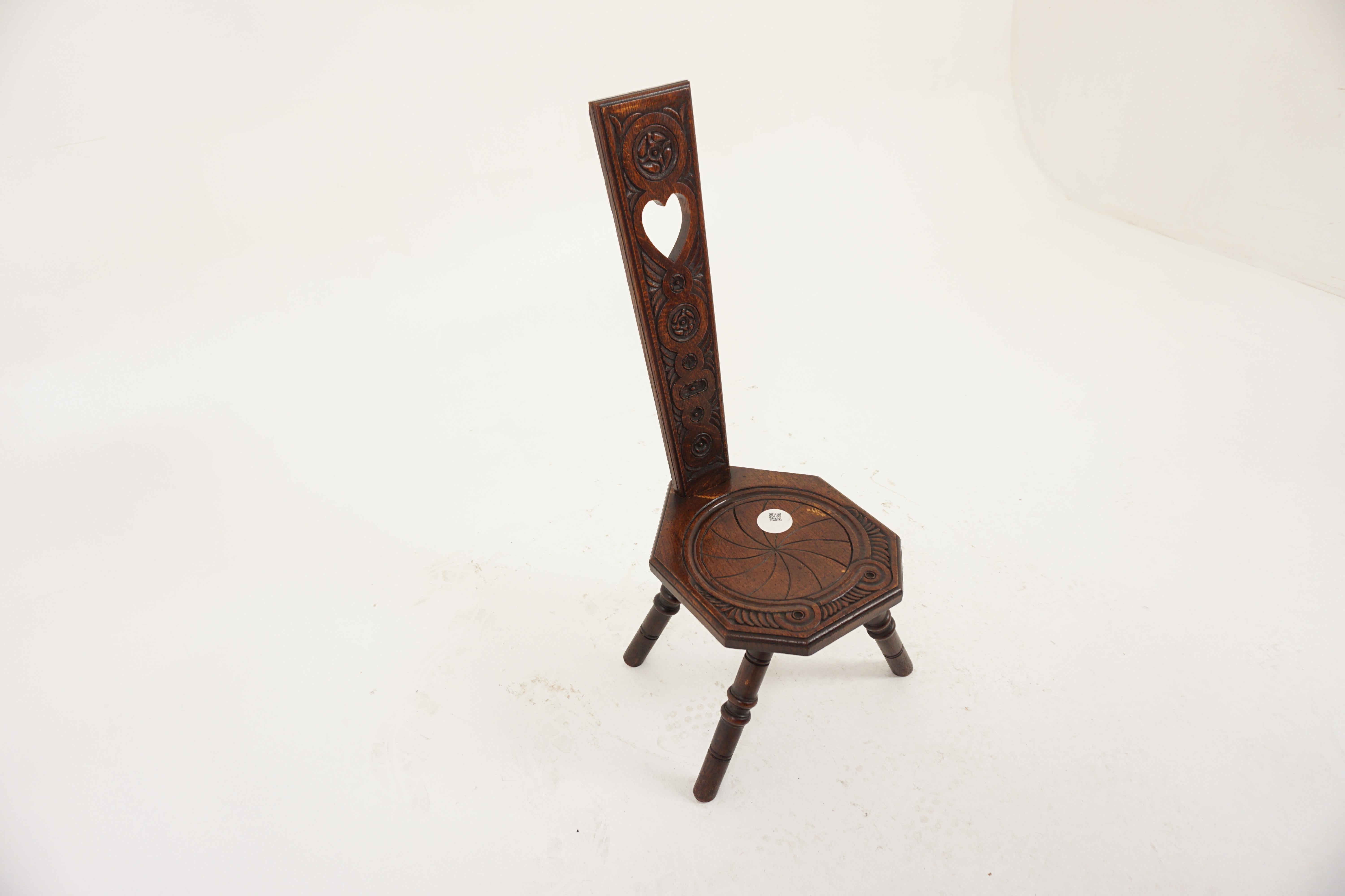 Scottish Antique Oak Hall Chair, Arts & Crafts Spinning Chair, Scotland 1890, H1113 For Sale