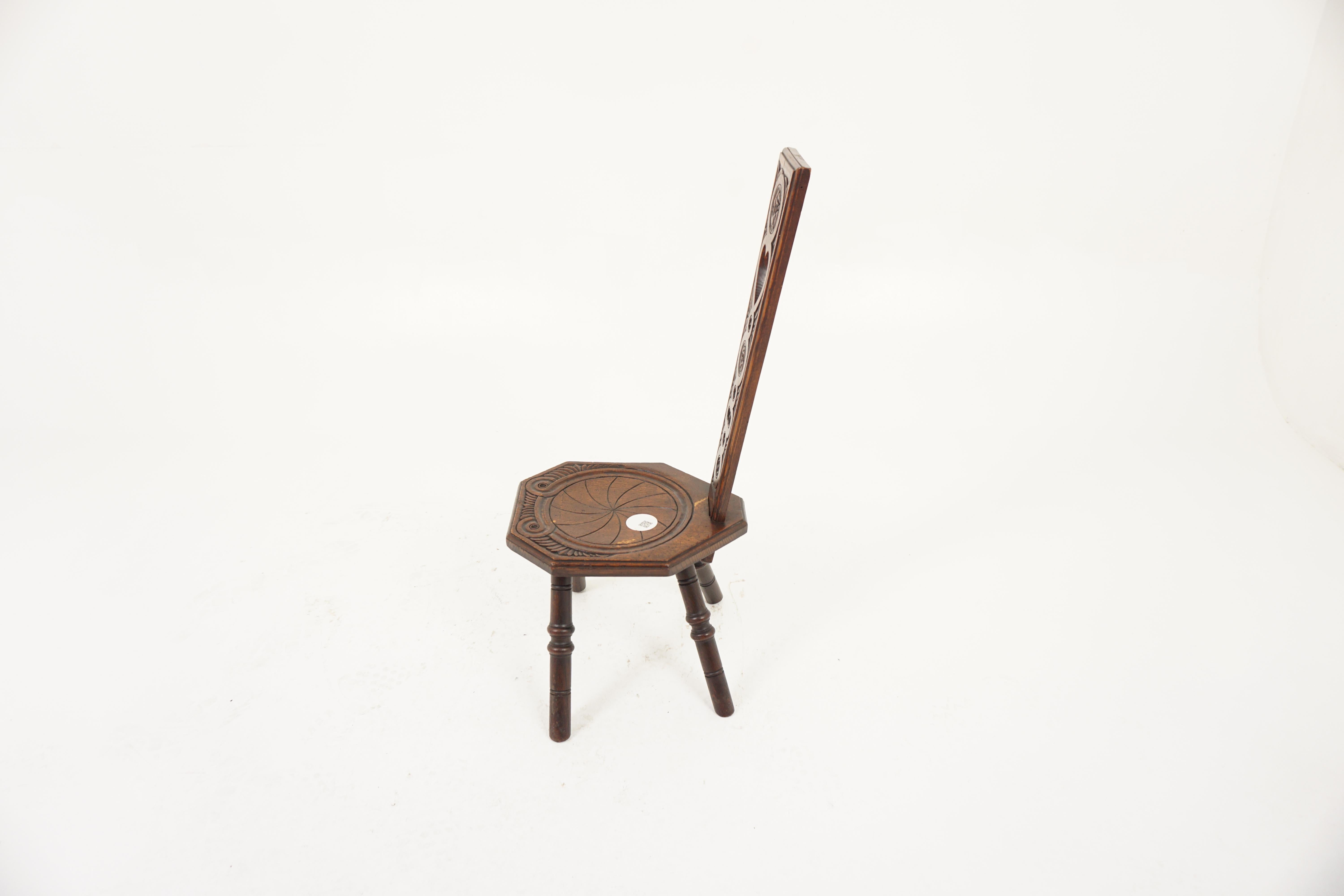 Antique Oak Hall Chair, Arts & Crafts Spinning Chair, Scotland 1890, H1113 For Sale 1