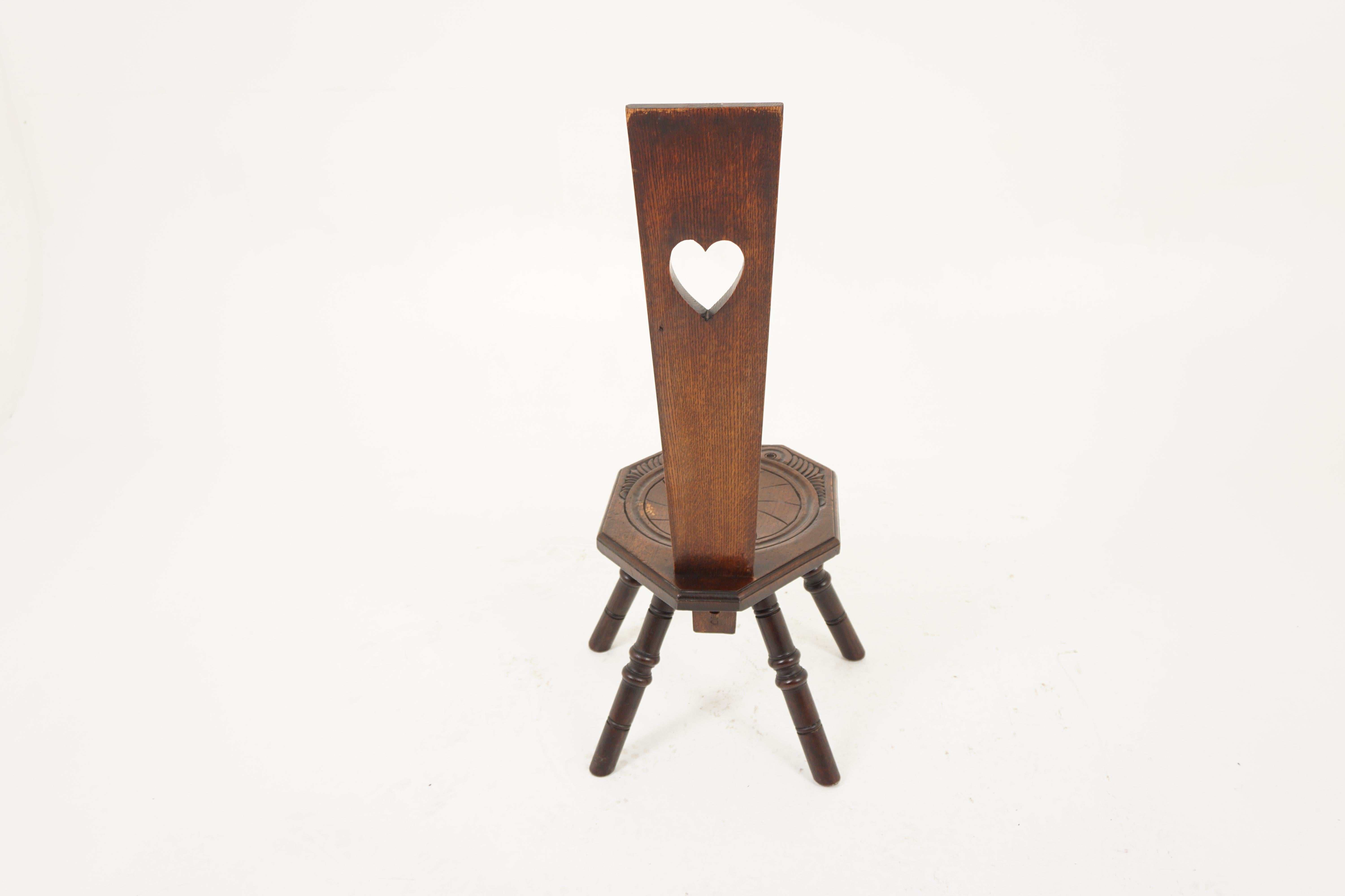 Antique Oak Hall Chair, Arts & Crafts Spinning Chair, Scotland 1890, H1113 For Sale 2