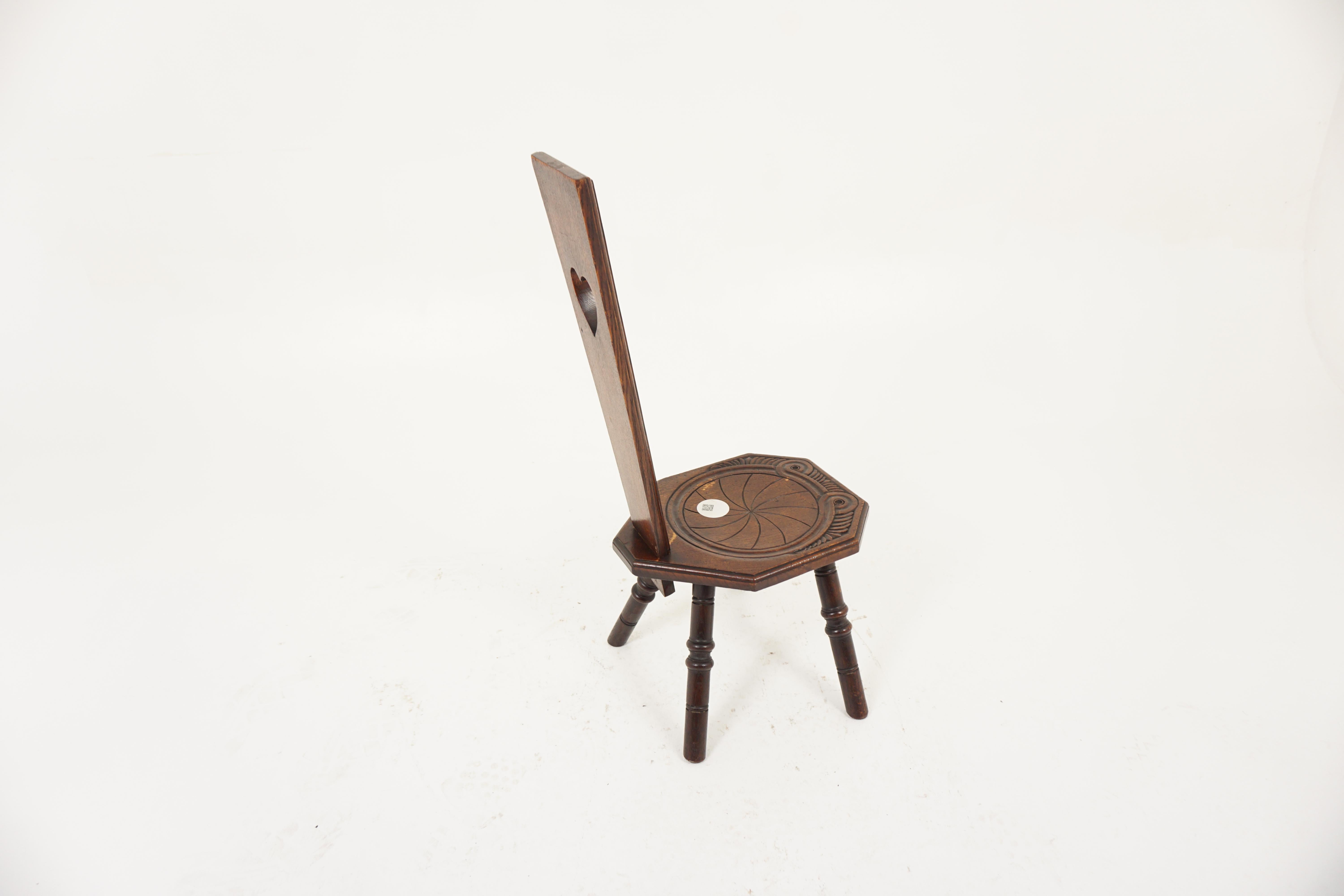 Antique Oak Hall Chair, Arts & Crafts Spinning Chair, Scotland 1890, H1113 For Sale 3