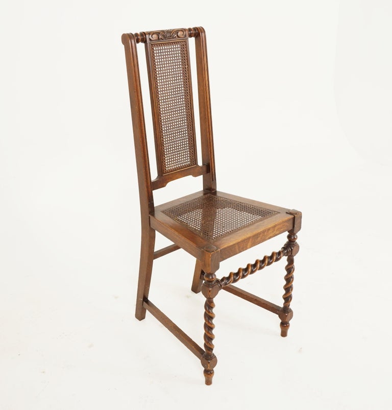 Antique Oak Hall Chair, Barley Twist, Caned Seat, Scotland 1910, B2539 at 1stDibs